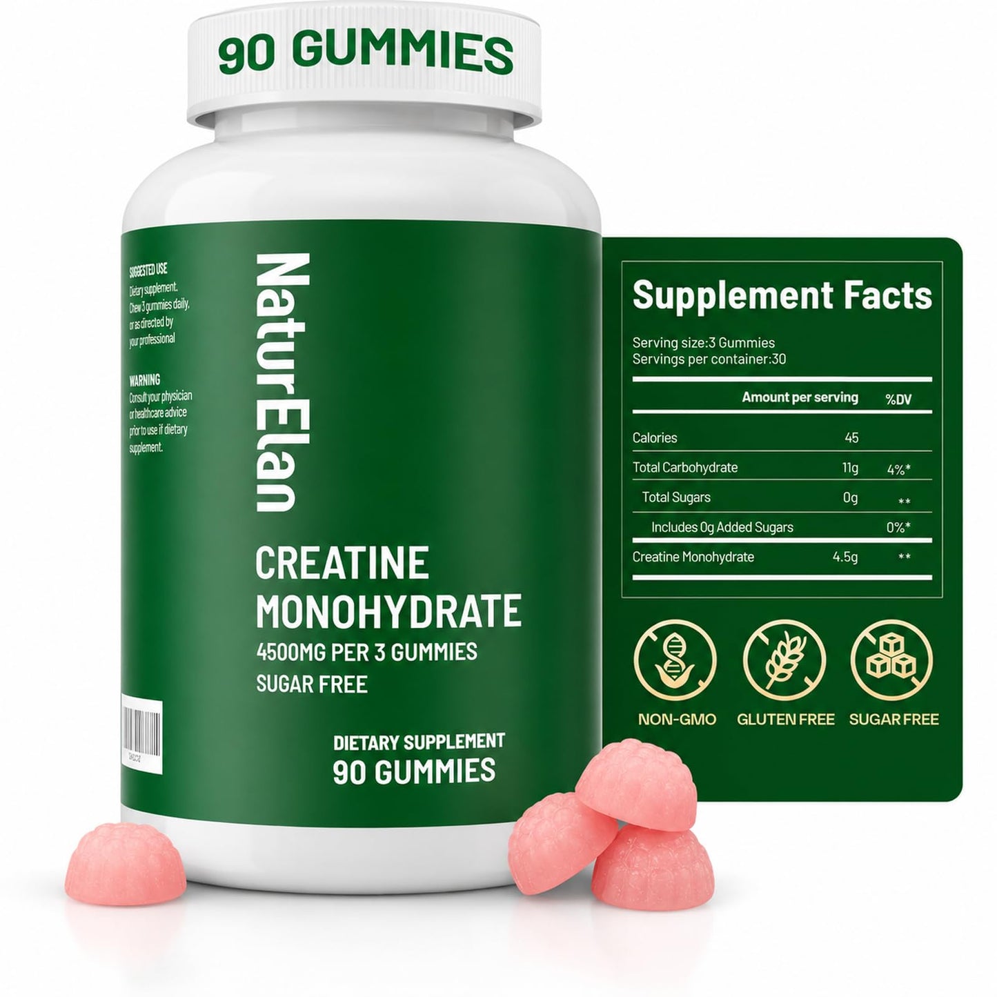 NaturElan Creatine Monohydrate Gummies 90 Count