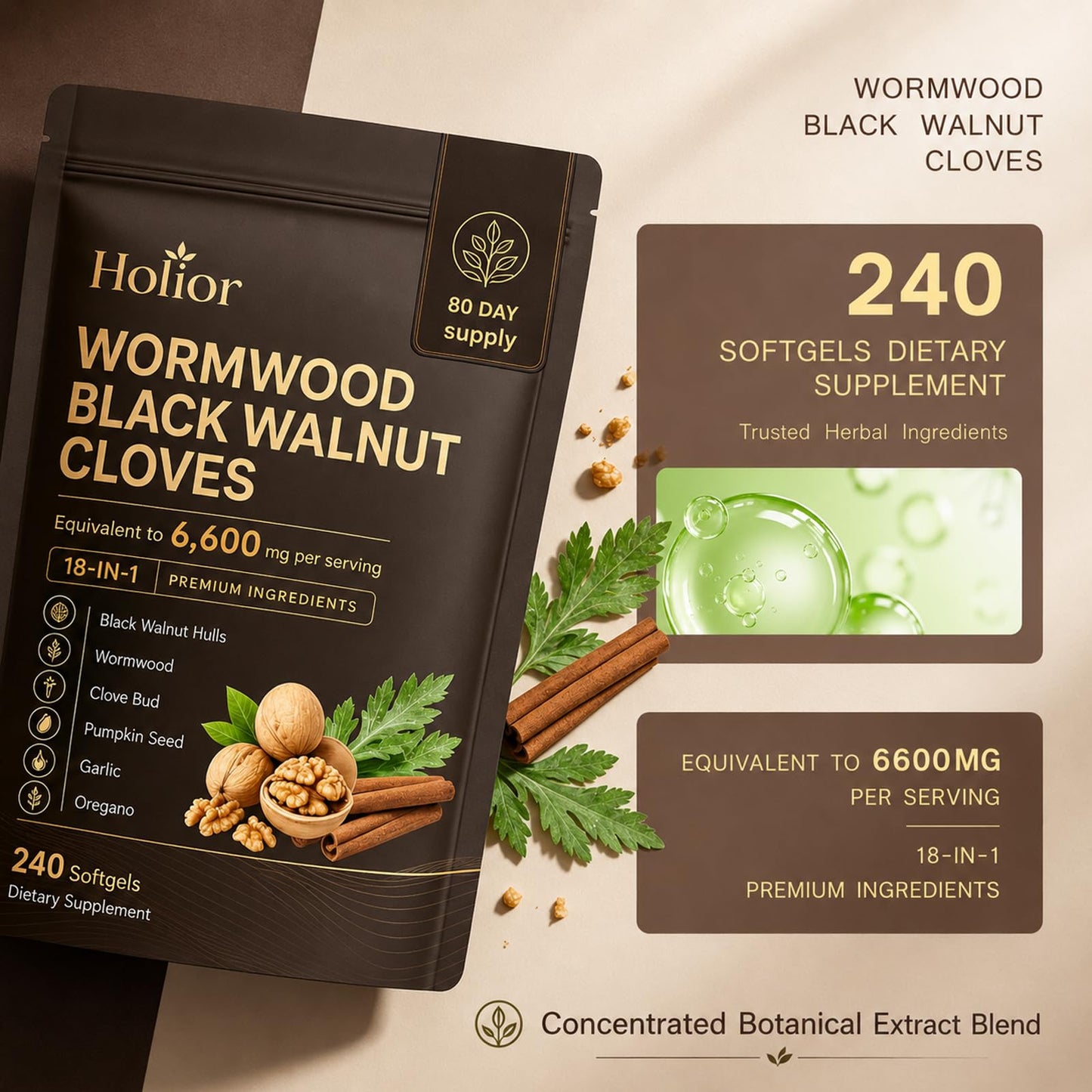 KOVA Rhodiola Holior Wormwood Black Walnut Cloves Softgels, 240