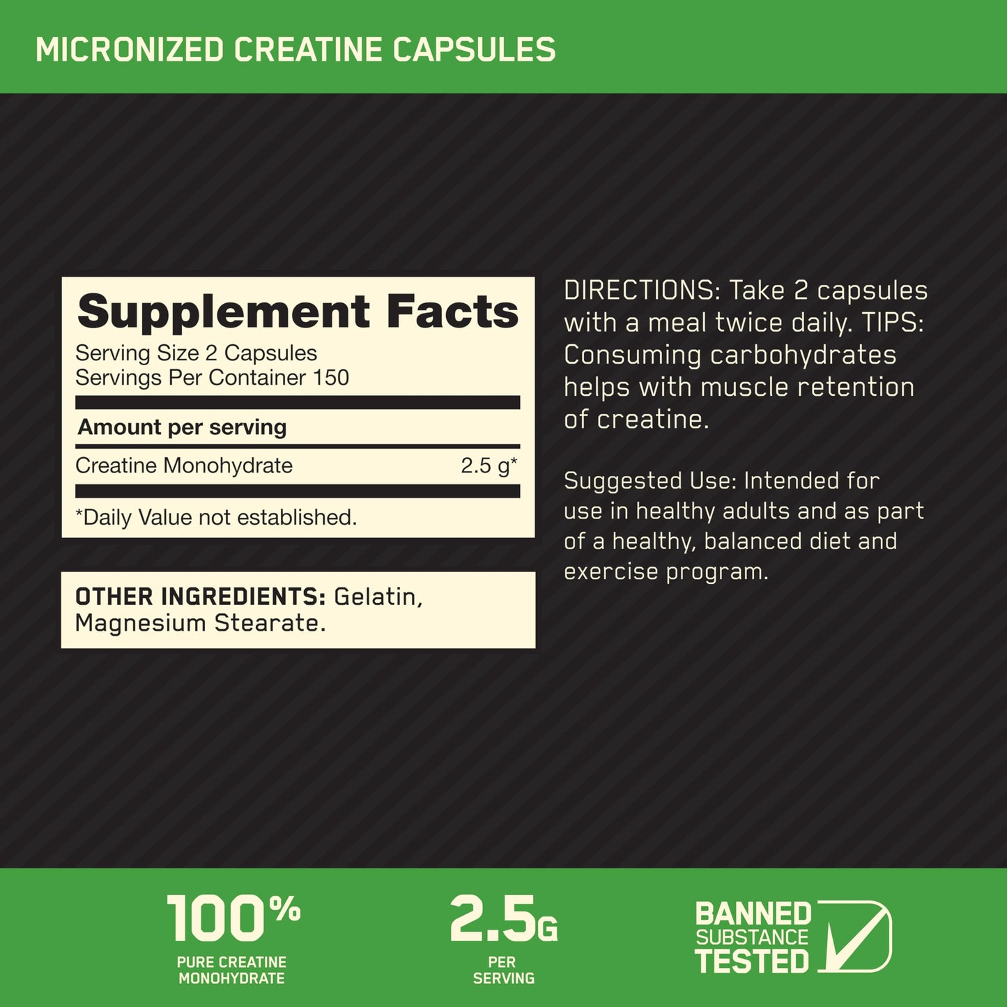 Optimum Nutrition Micronized Creatine Monohydrate Capsules, 300 Capsules
