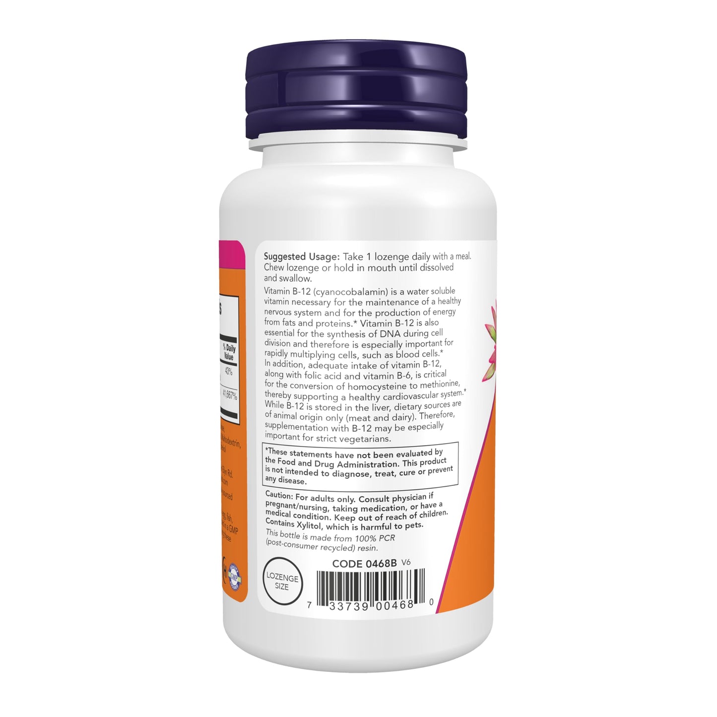 NOW Foods Vitamin B-12 1000 mcg with Folic Acid, Nervous System Health*, 250 Chewable Lozenges