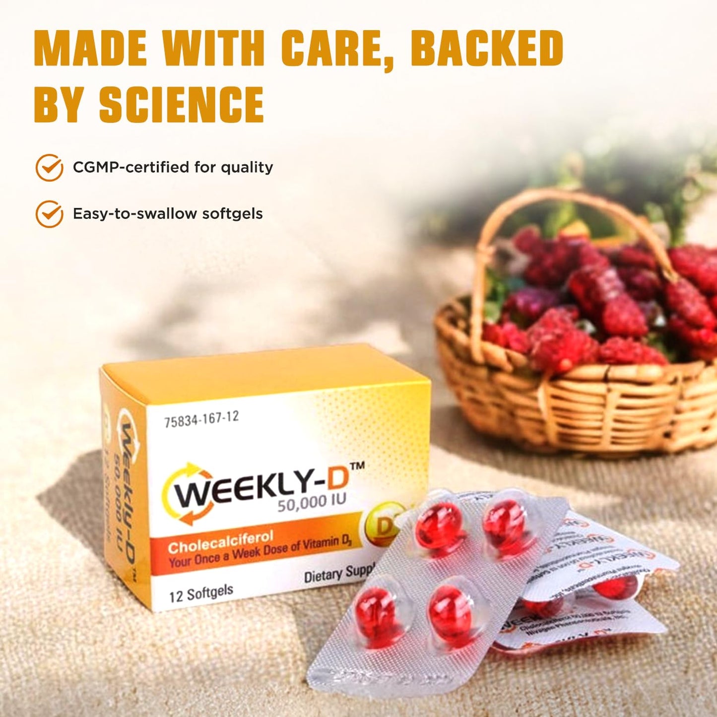 Nivagen Weekly-D Vitamin D3 50,000 IU (Cholecalciferol) 12 Softgels