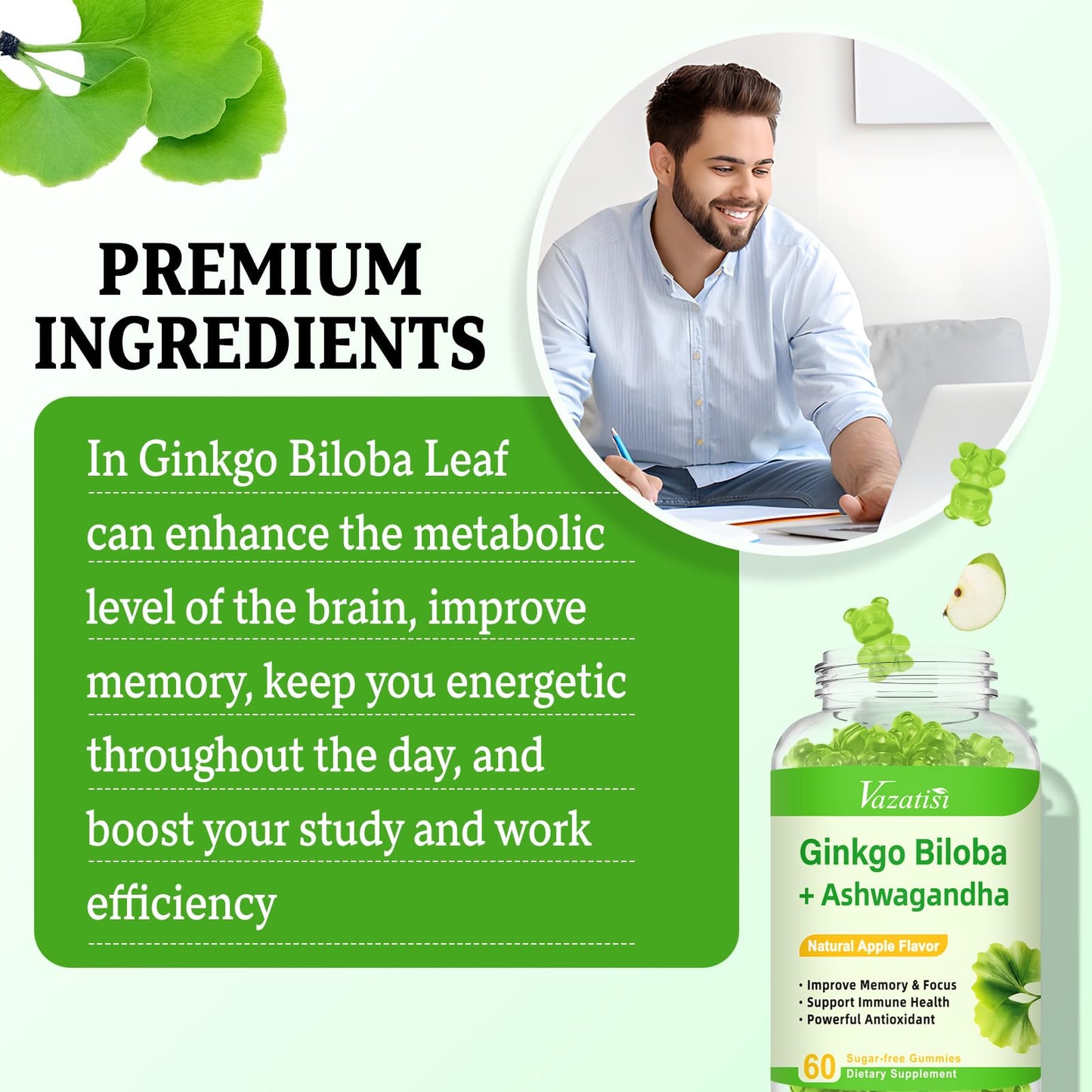 Vazatisi Ginkgo Biloba Gummies with Panax Ginseng, 120 Count