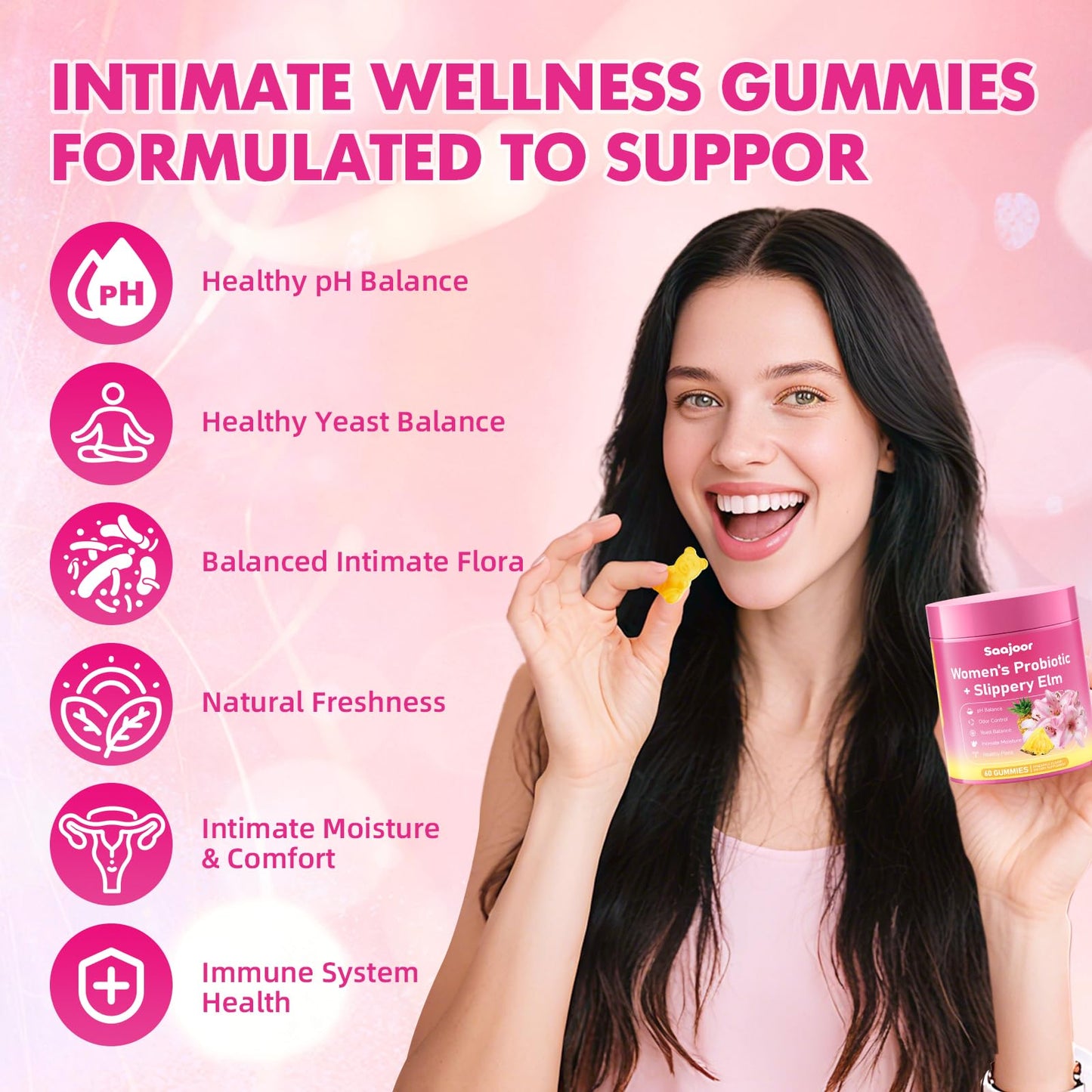 Saajoor Women Probiotic Slippery Elm Gummies Gummy 2 Count