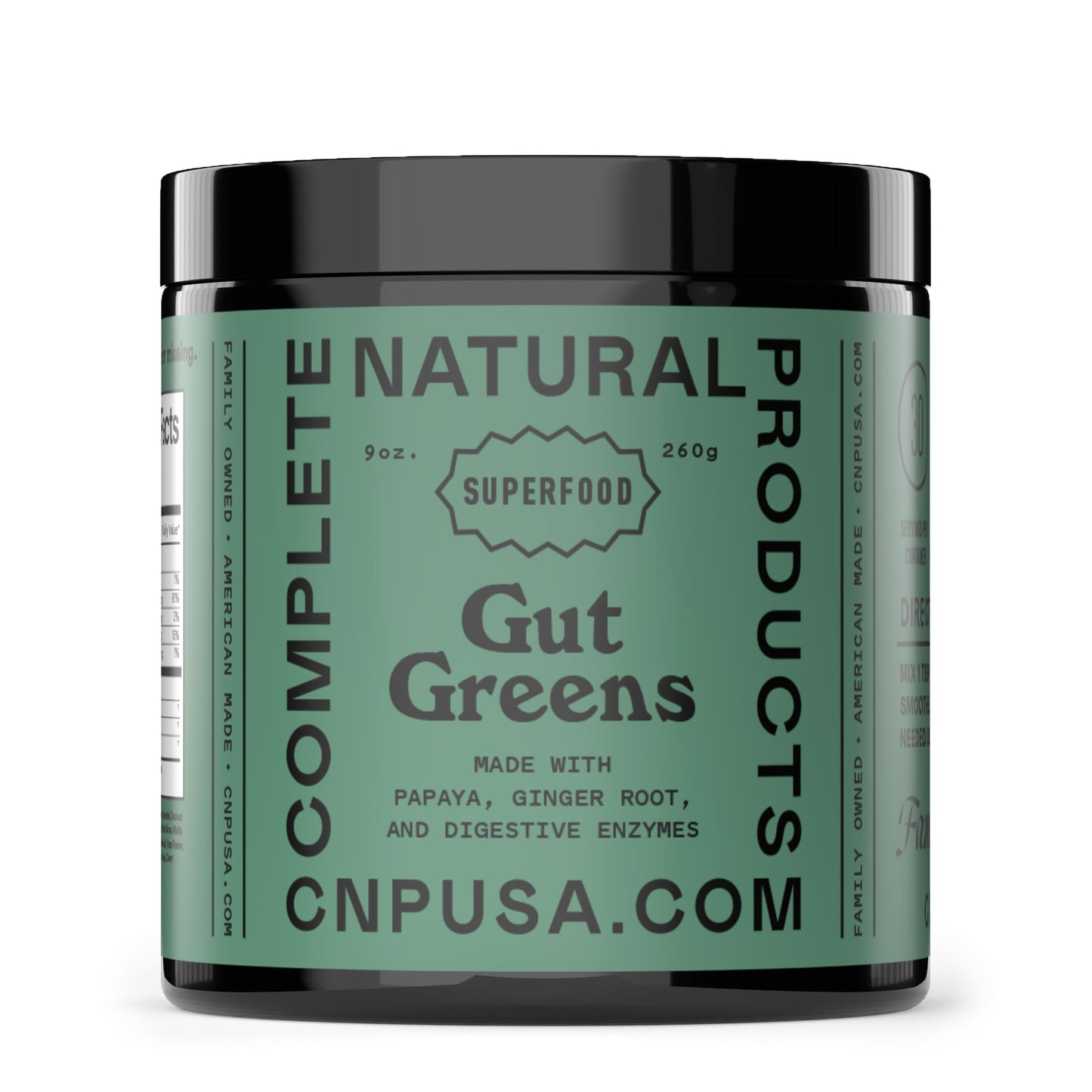 Complete Natural Products Gut Greens Superfood Powder Formula Supplement - Amazing Raw Digestive Enzyme Supplements Grass Mix, 9 oz