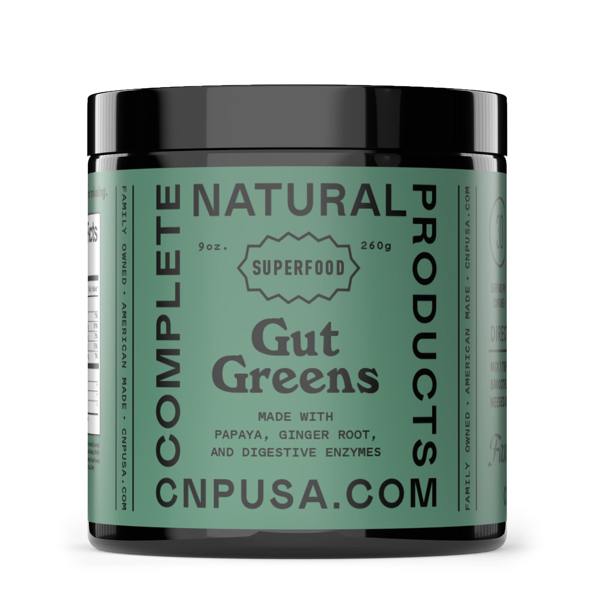 Complete Natural Products Gut Greens Superfood Powder Formula Supplement - Amazing Raw Digestive Enzyme Supplements Grass Mix, 9 oz