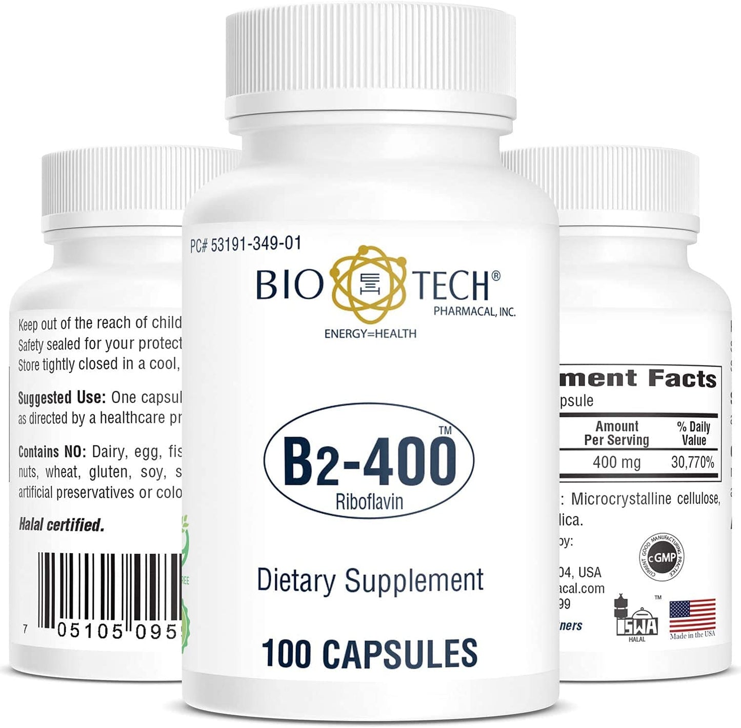 Bio-Tech Pharmacal B2-400 Vitamin B2 (Riboflavin) Capsules, 100 Count