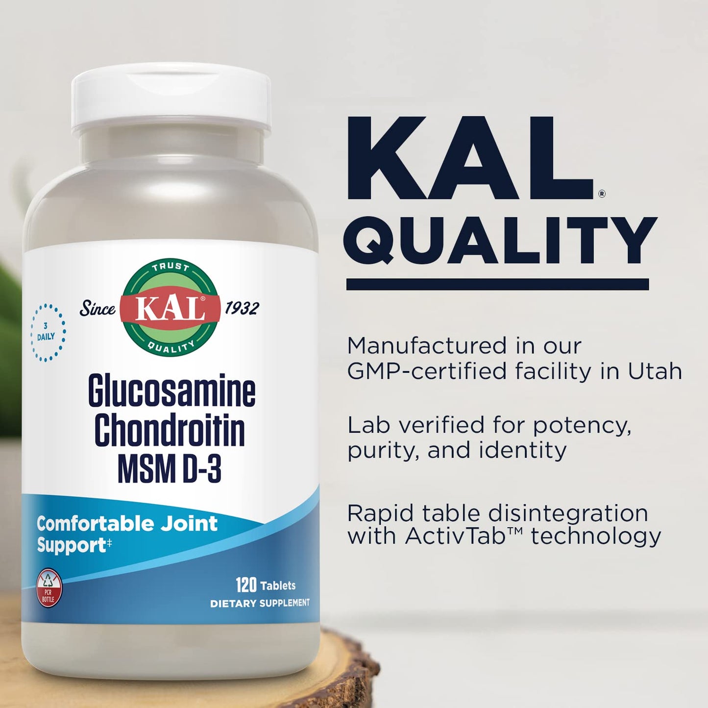 KAL Glucosamine Chondroitin MSM D-3 Joint Support Supplement Tablet 120 Tablets