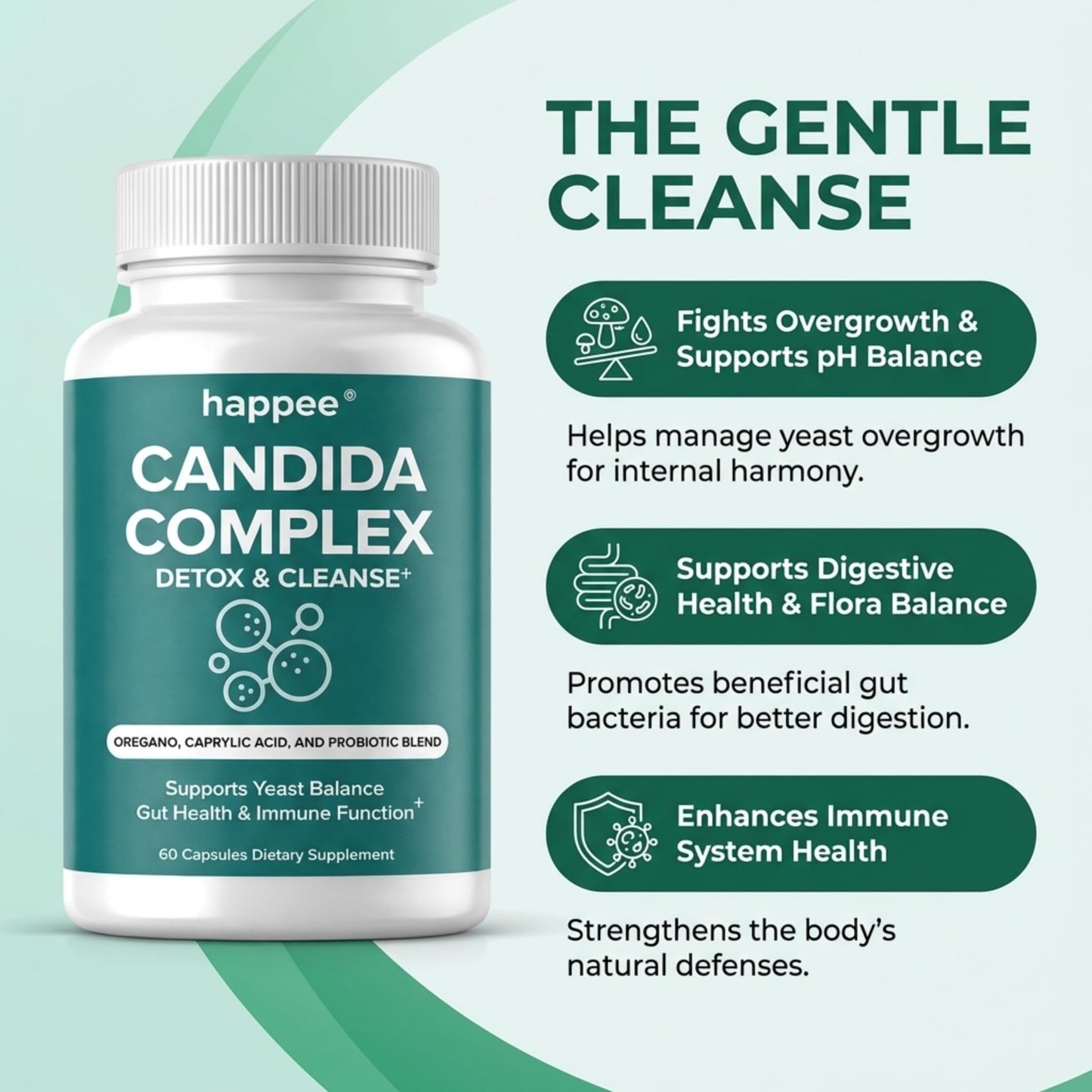 Happee Candida Complex Supplement Capsules, 60 Count