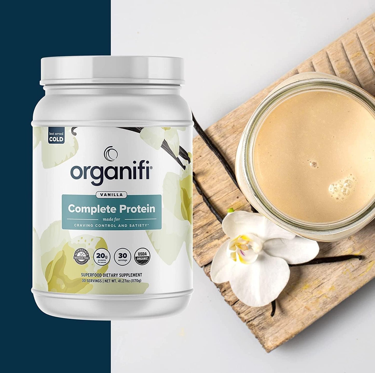 Generic Complete Protein Vanilla Flavor Organic Vegan Plant-Based Protein Powder With Enzymes, 2.7 lb