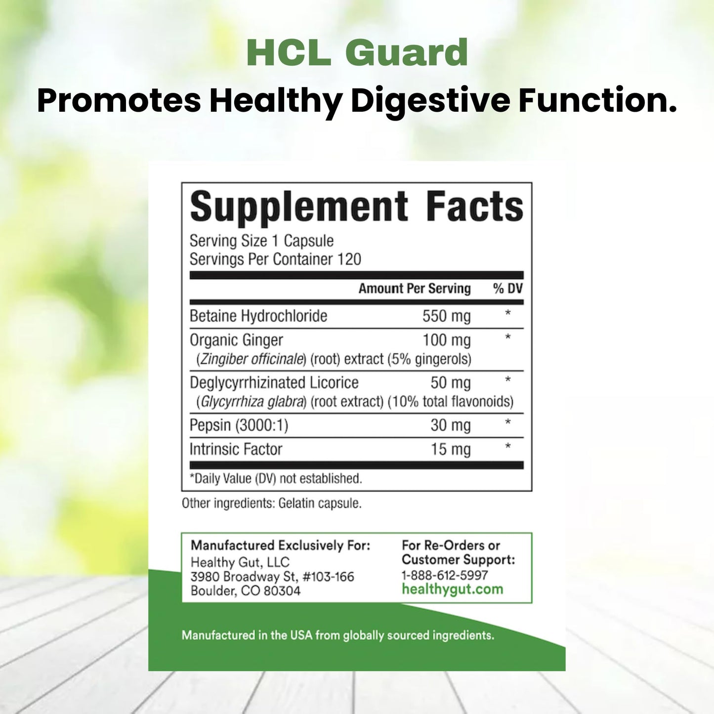 Healthy Gut HCL Guard Betaine HCl with Pepsin Capsule 120 Count