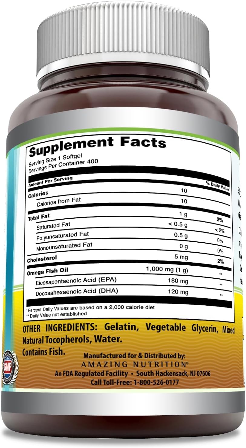 Amazing Nutrition Amazing Omega Fish Oil 1000 mg Softgels 800 Count