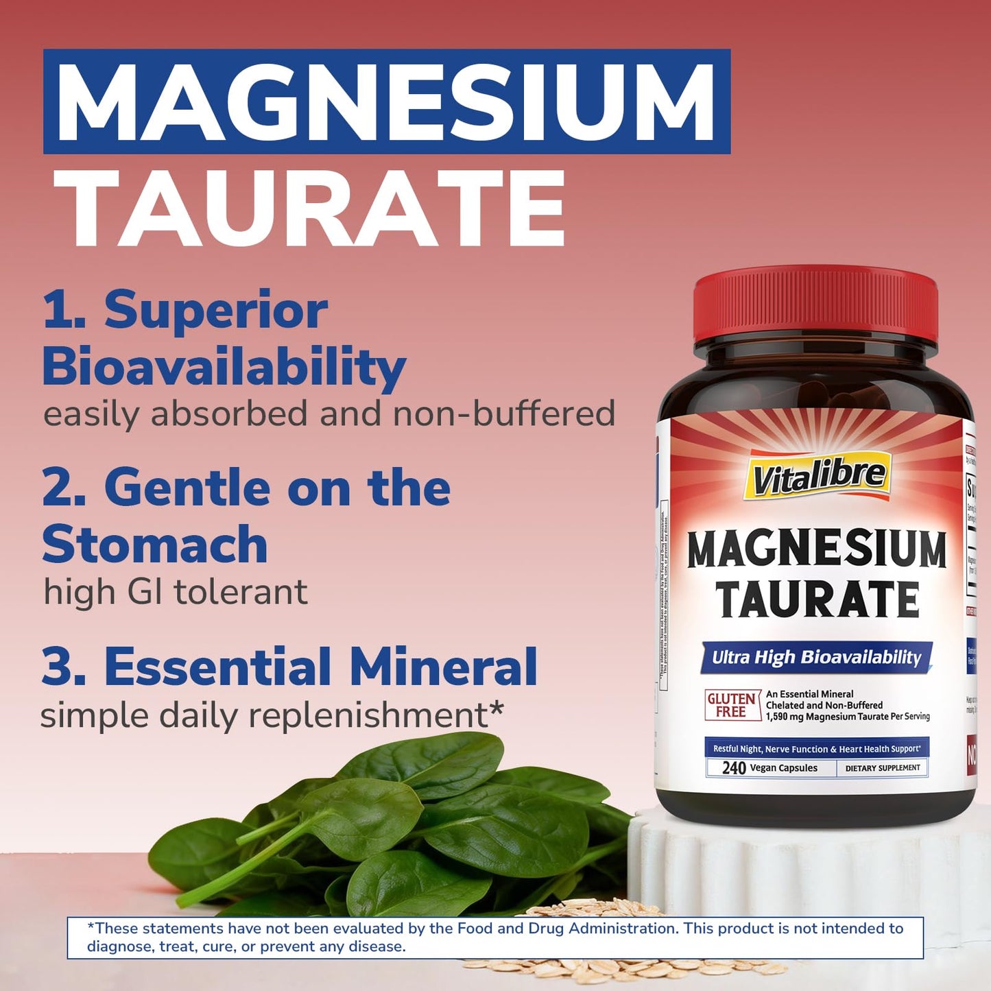 Vitalibre Magnesium Taurate 1600mg Capsule, 240 Capsules