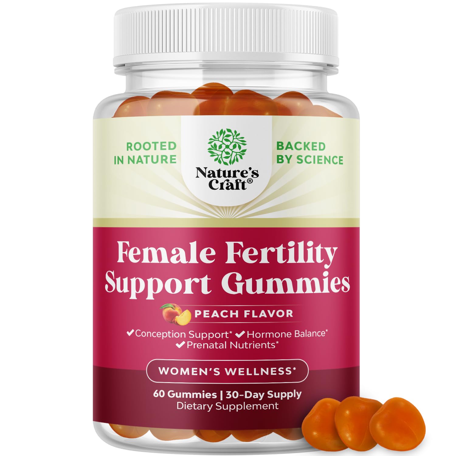 Natures Craft Fertility Gummies for Women Trying to Conceive - Yummy Gummy Fertility Supplement with Myo-Inositol Folic Acid & Vitex Chasteberry - Vegan Non-GMO Gluten Free - Juicy Peach - 60 Count