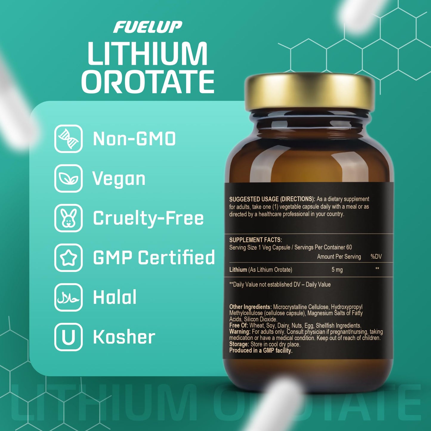 Fuelup Lithium Orotate 5 mg Capsules, 60 Count