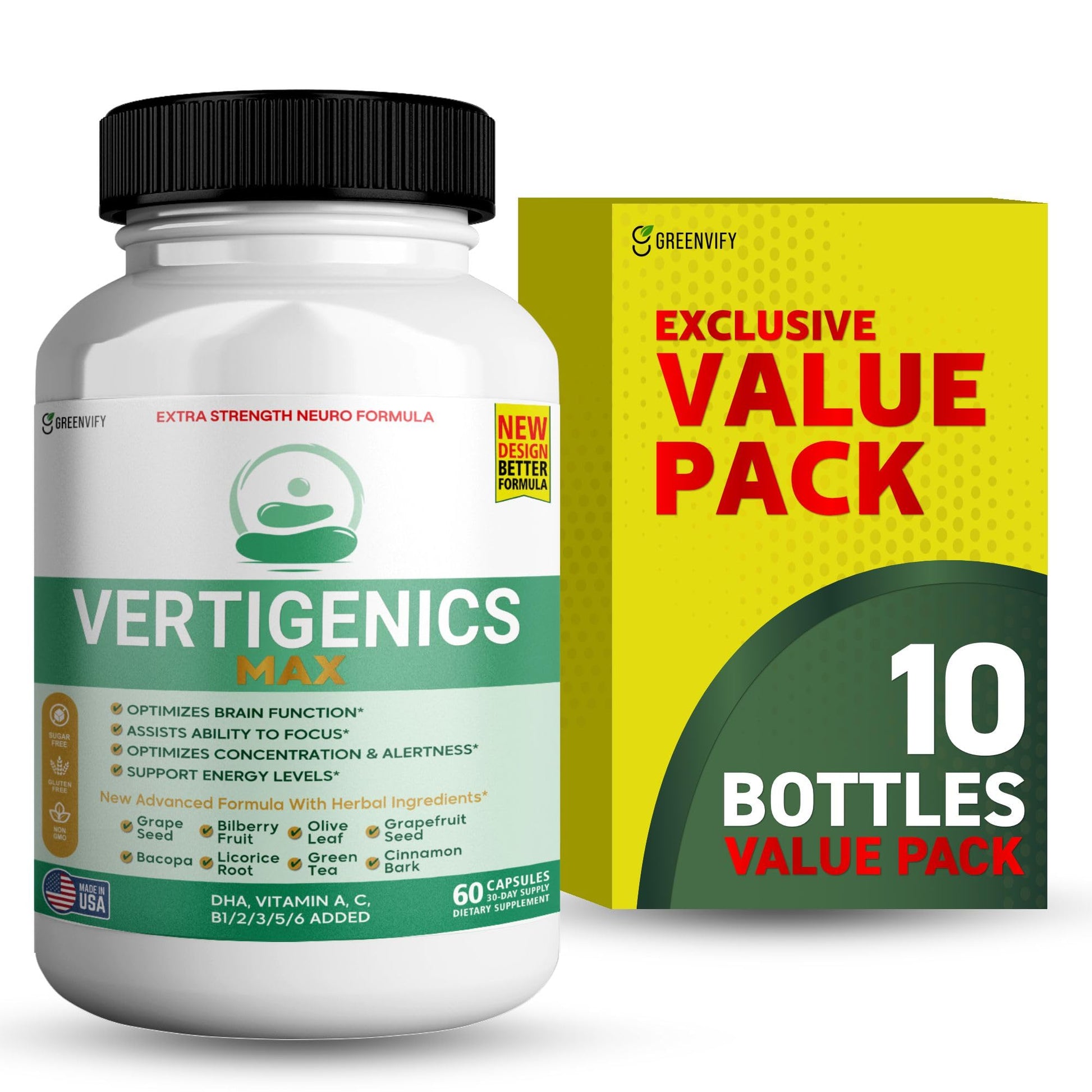GREENVIFY Vertigenics Max Brain Support Supplement Capsules 300
