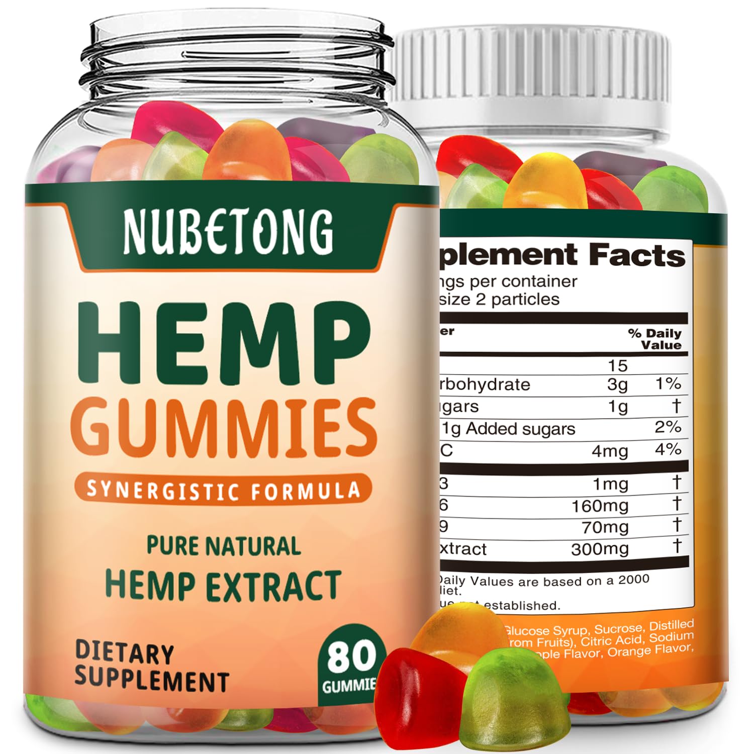 Nubetong Hemp Gummies High Potency Extra Strength Hemp Oil Extract Organic Edible Supplement for Adults, Sleep, Pain, Anxiety, 80 Gummies