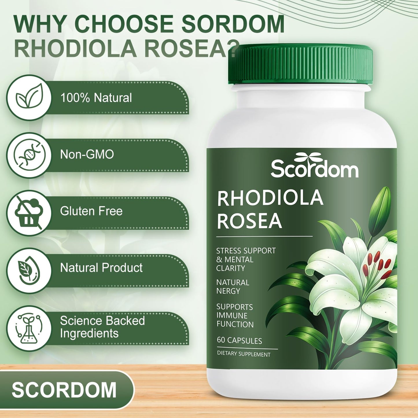 SCORDOM Rhodiola Rosea 500mg Capsule, 1 Count