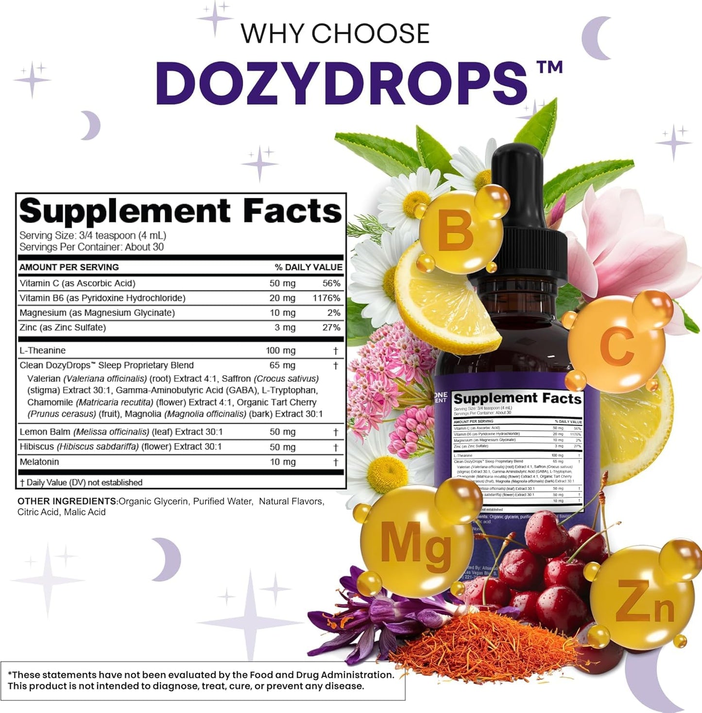 Clean Nutraceuticals Melatonin 10mg Magnesium Vitamin B6 L-Theanine Valerian Hibiscus Lemon Balm Supplement Capsule 120 Count