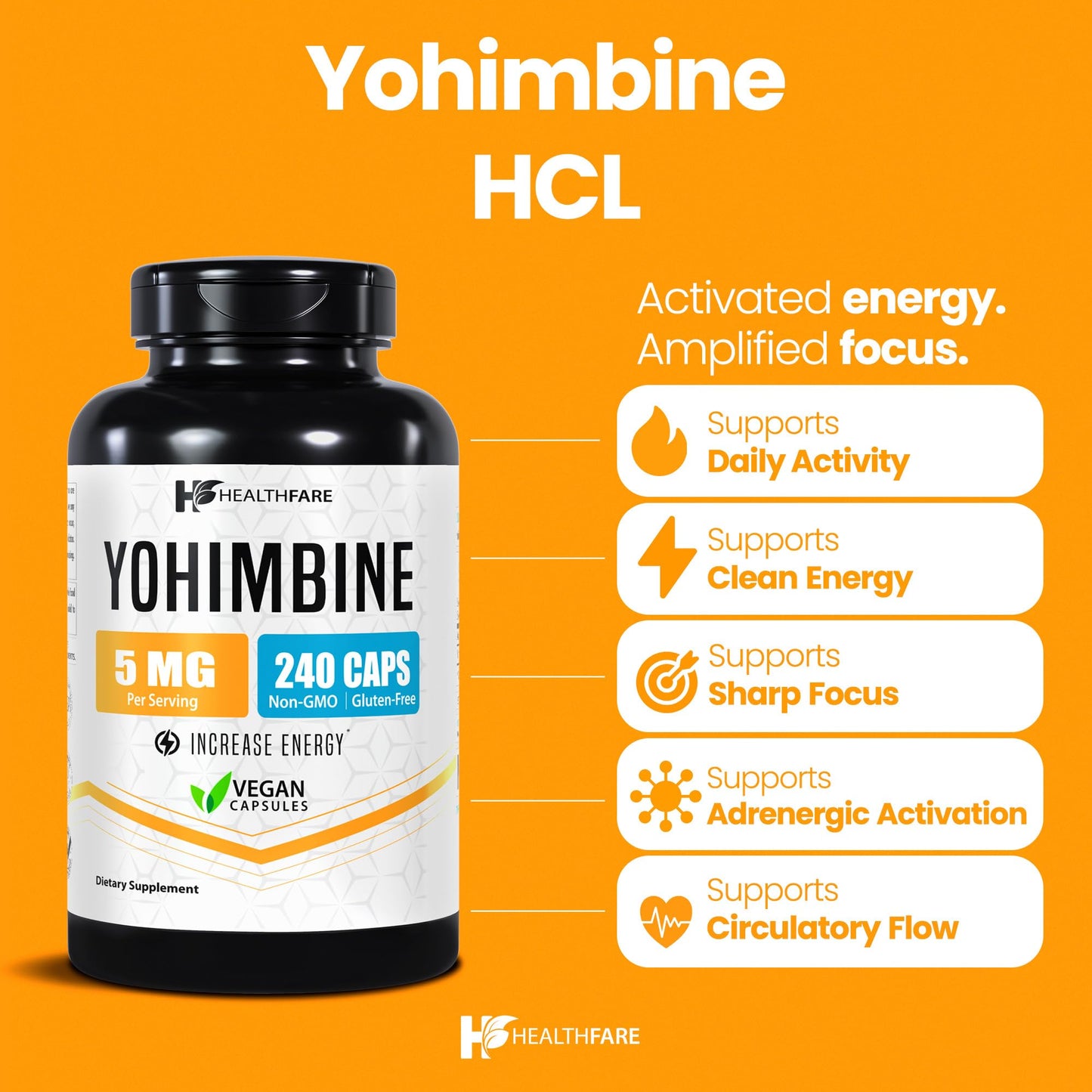 Healthfare Yohimbine HCL 5mg Capsule, 240 Capsules