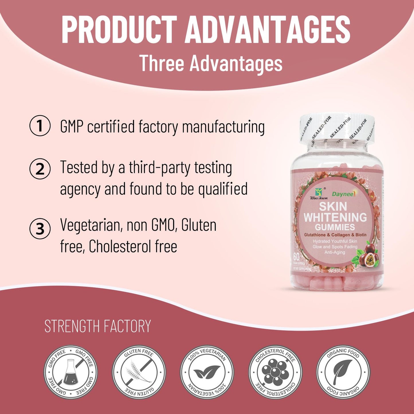 Wins Town Skin Whitening Gummies Beauty & Antioxidant 60 Count