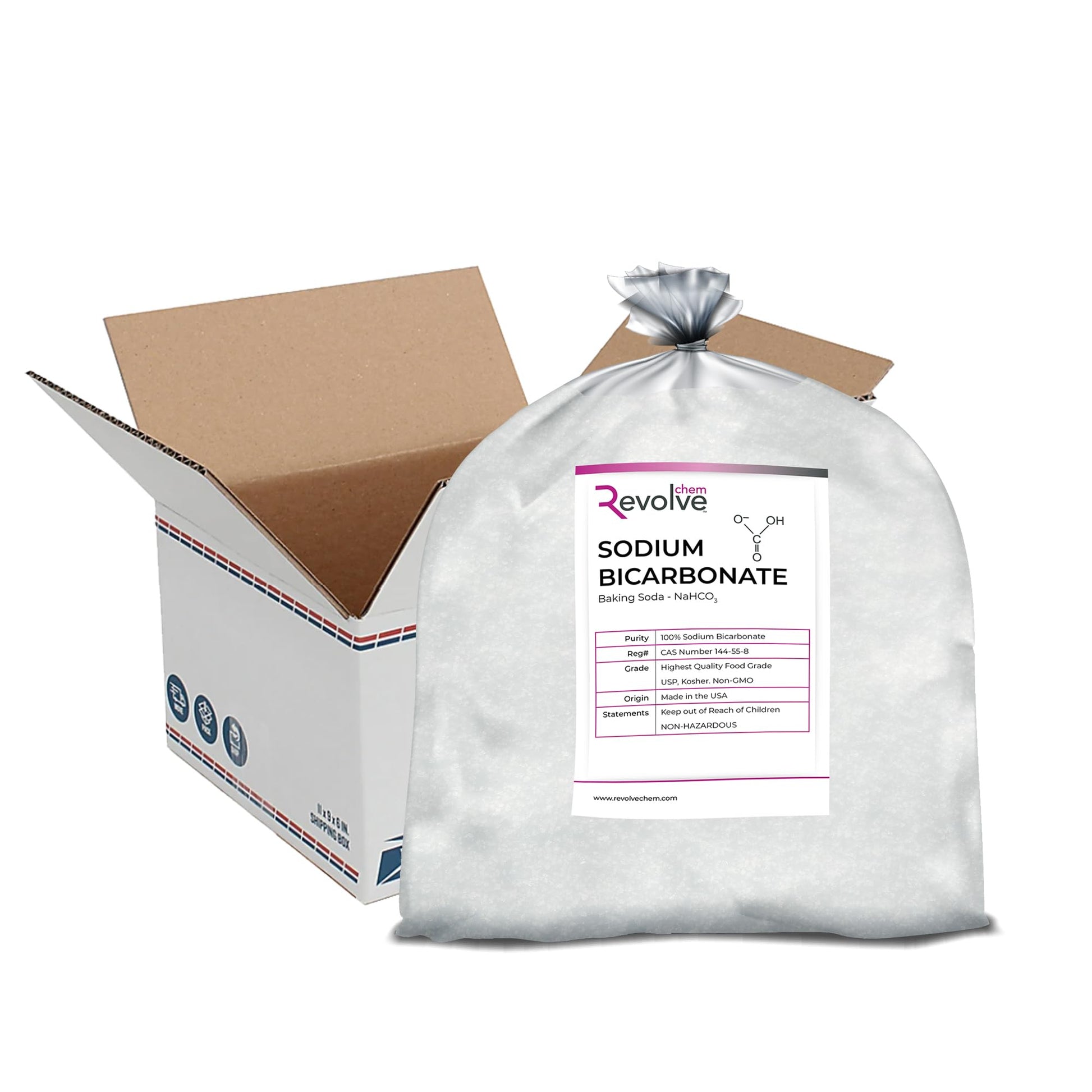 REVOLVE CHEM Sodium Bicarbonate General Purpose Chemical for Laboratory, Manufacturing, and Production, Solid Powder, 60 lbs
