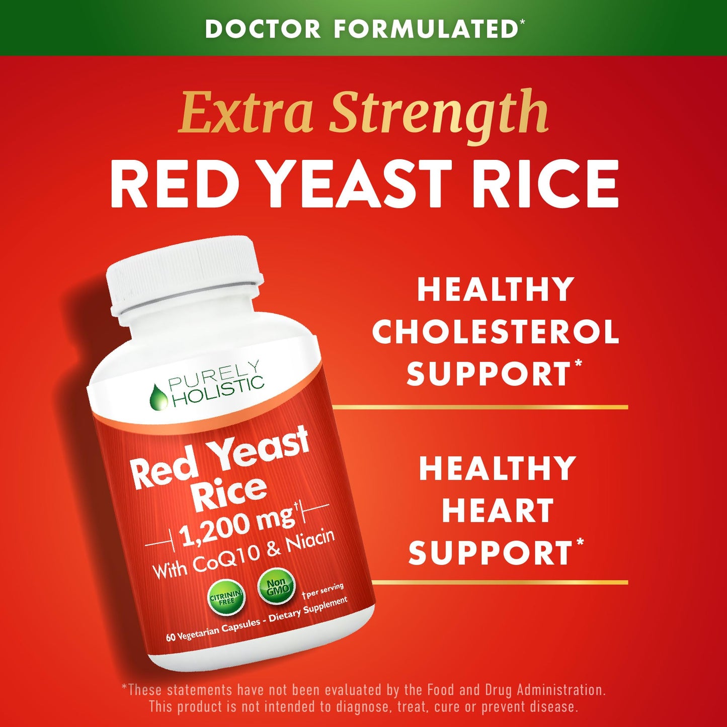 Purely Holistic Red Yeast Rice with CoQ10 Supplement Capsule, 60 Count