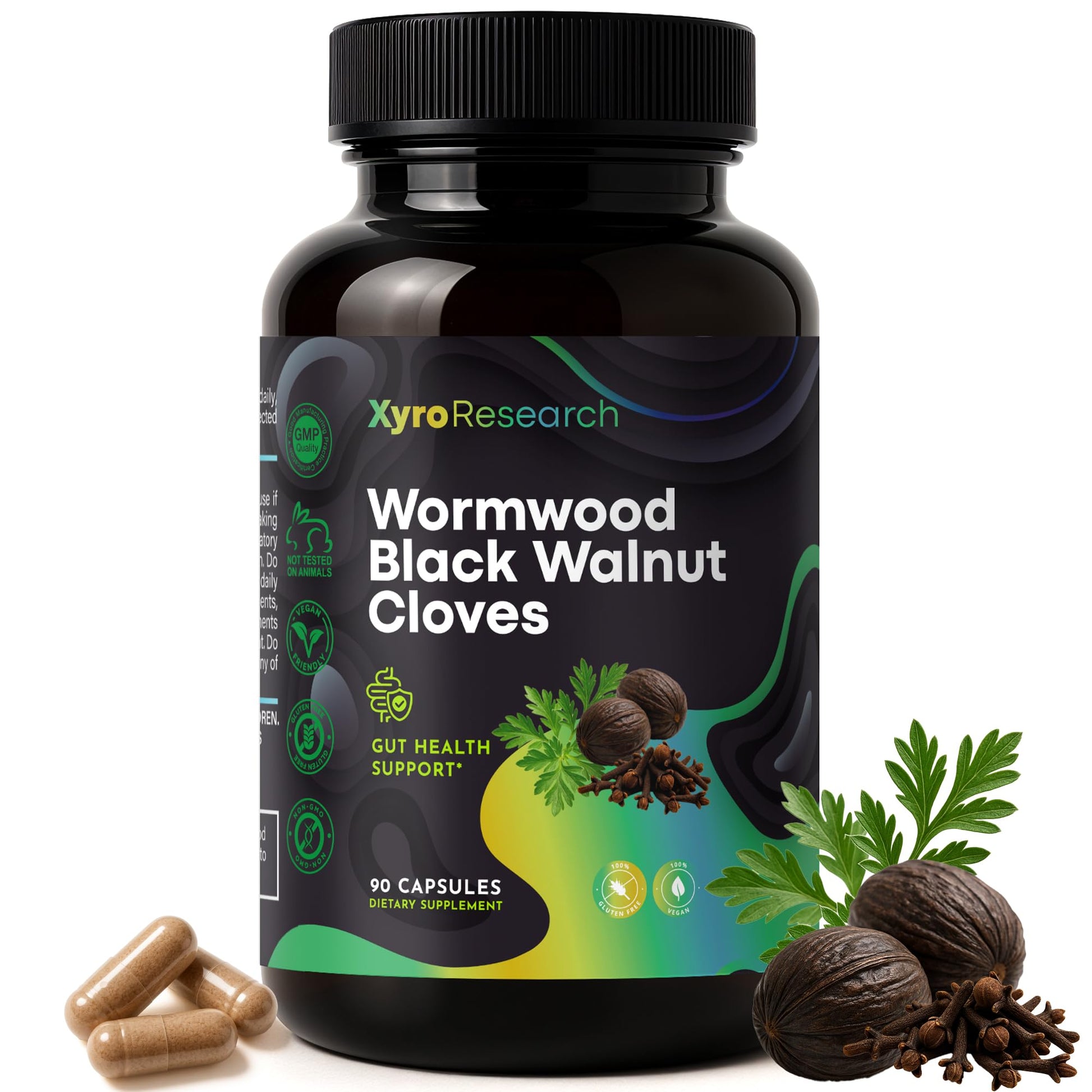 Xyro Research Wormwood Black Walnut Cloves Capsules, 60 Count