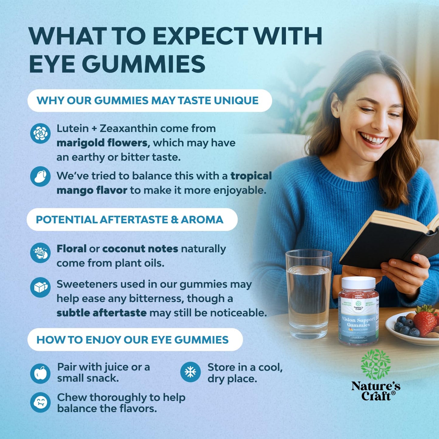Natures Craft Vision Support Gummies for Adults - Lutein and Zeaxanthin Supplements for Eye Health - Potent Lutein Eye Vitamins for Blue Light Protection, Dryness, Strain Support & Visual Sharpness, 120 Count