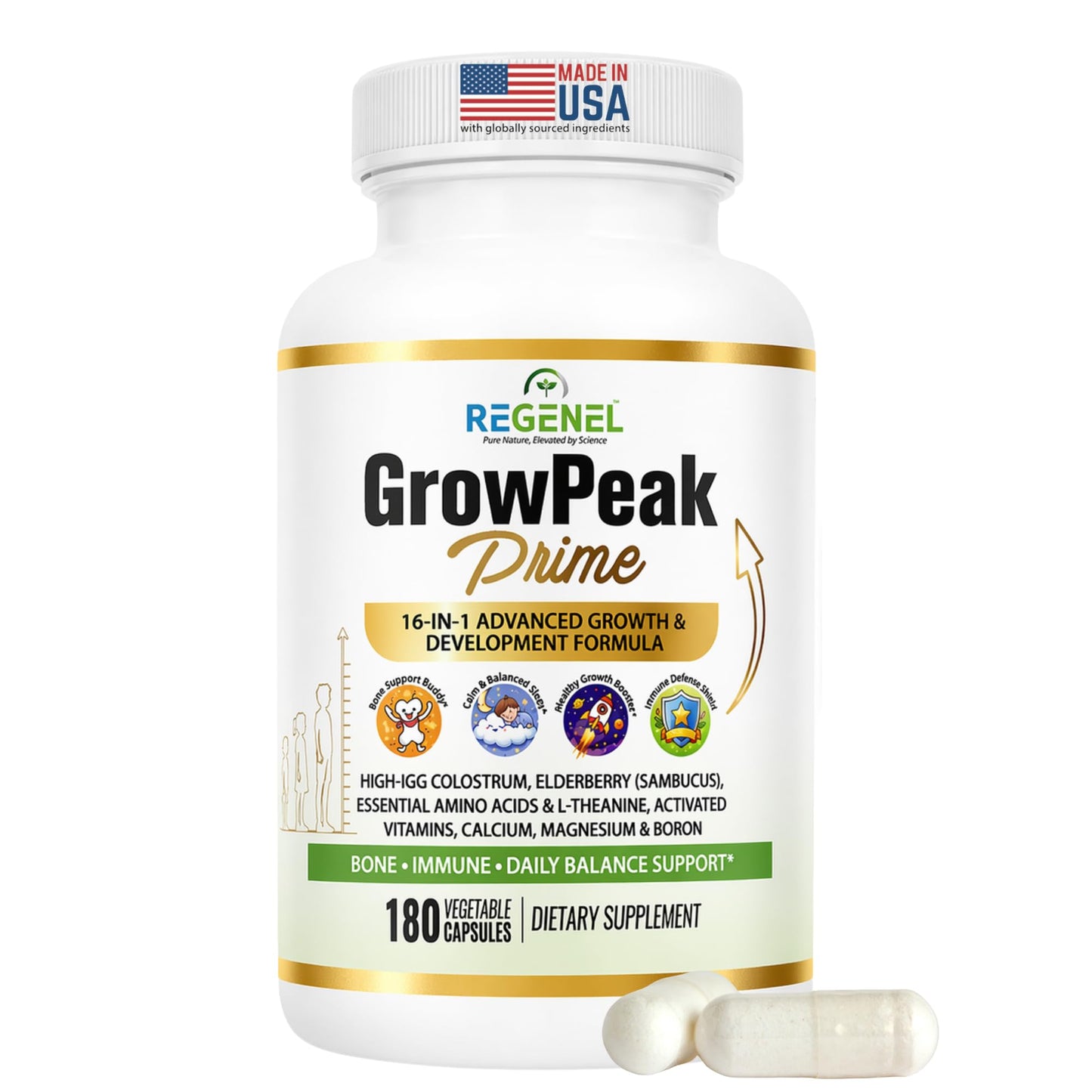 REGENEL GrowPeak Prime 16-in-1 Kids & Teens Growing Years Formula Capsule 180 Count
