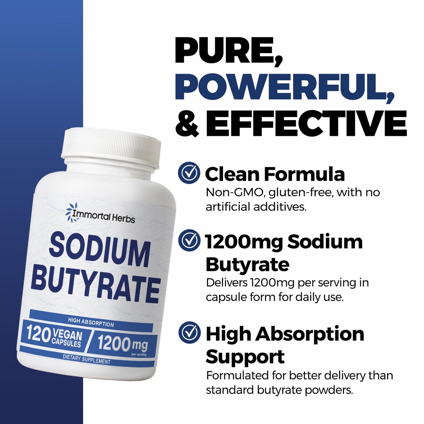 Immortal Herbs Sodium Butyrate Capsules 120 Count