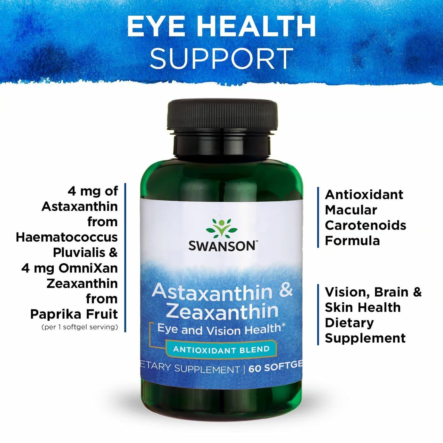 Swanson Astaxanthin & Zeaxanthin Eye Health Supplement for Screen-Heavy Professionals Softgels, 240