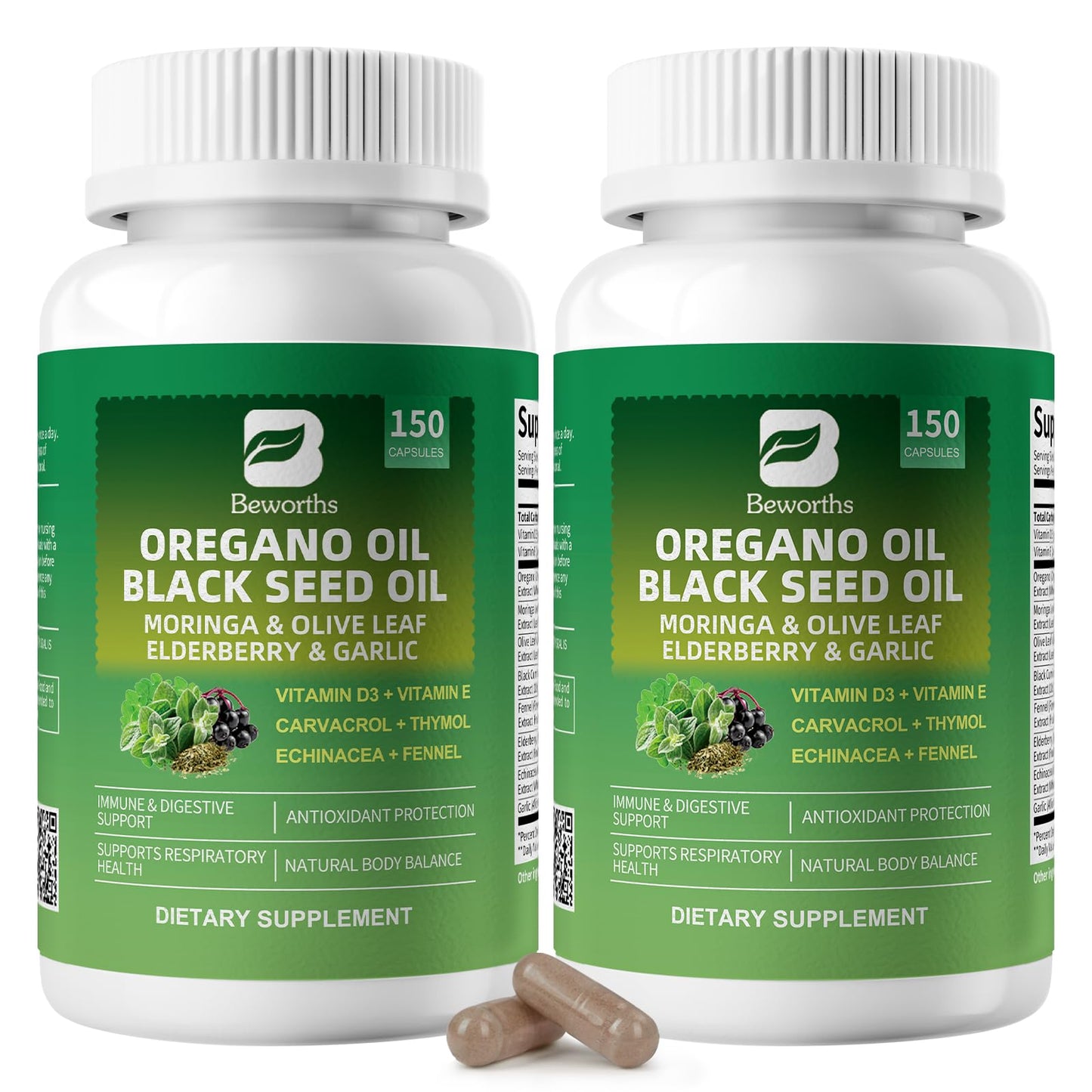 B BEWORTHS Oil of Oregano with Black Seed Oil, 300 Capsules