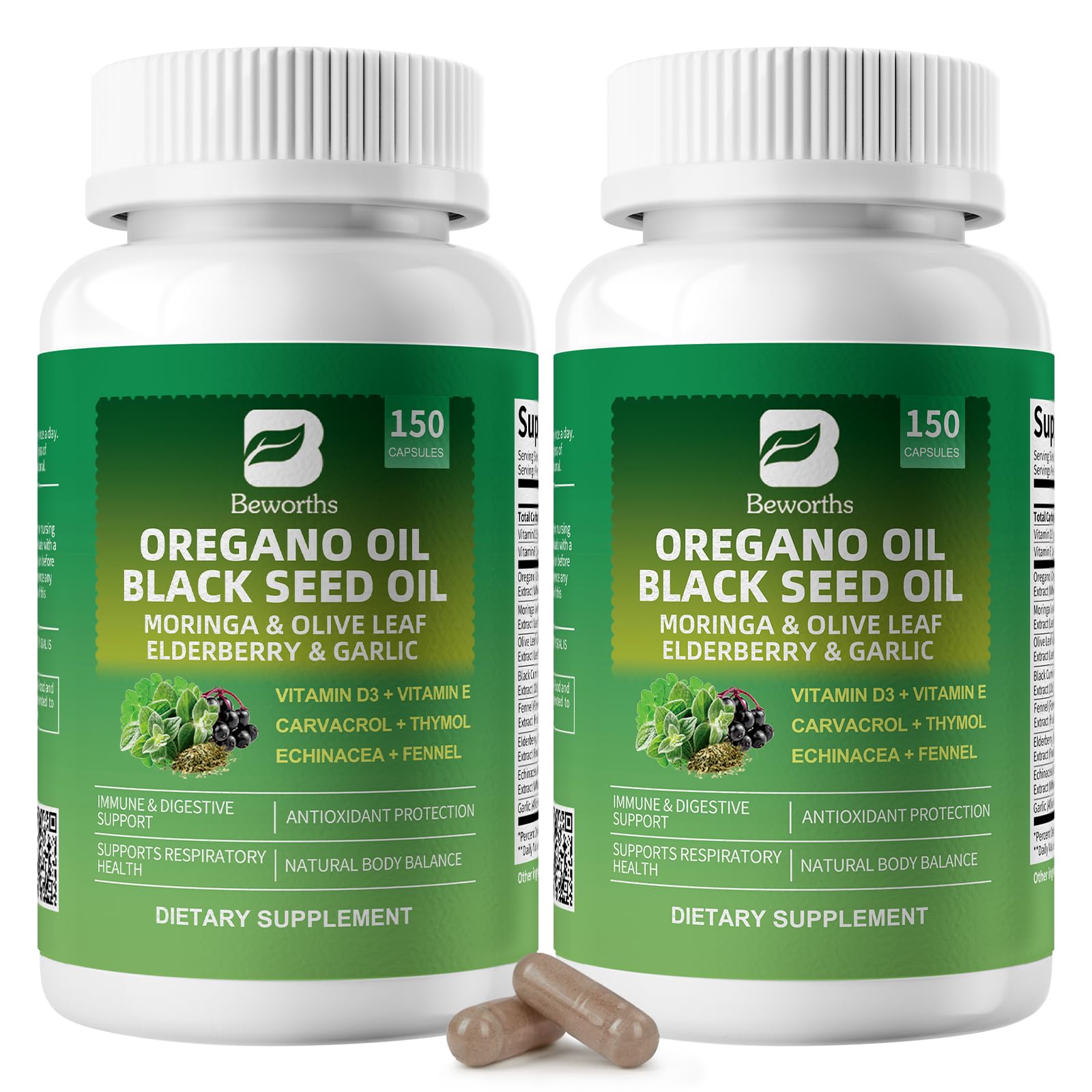 B BEWORTHS Oil of Oregano with Black Seed Oil, 300 Capsules