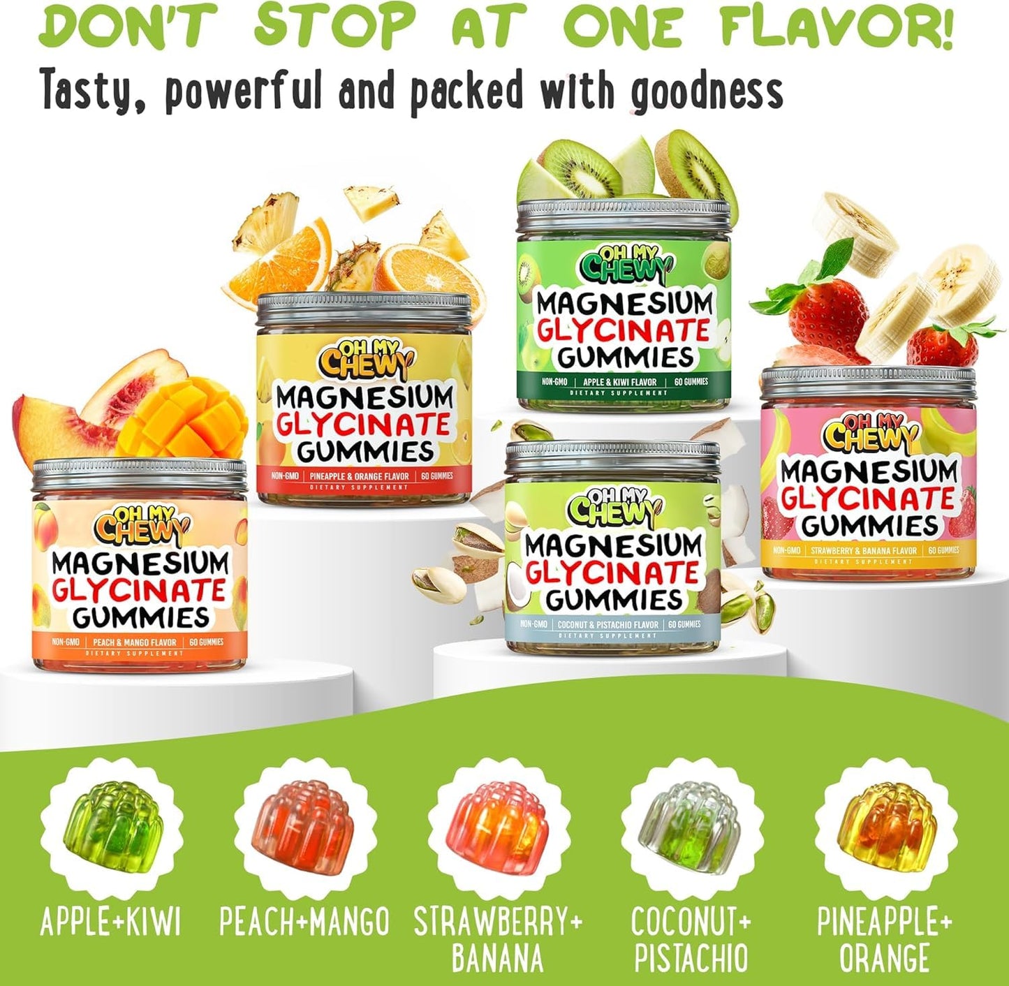 OH MY CHEWY Magnesium Glycinate Gummies, 120 Count