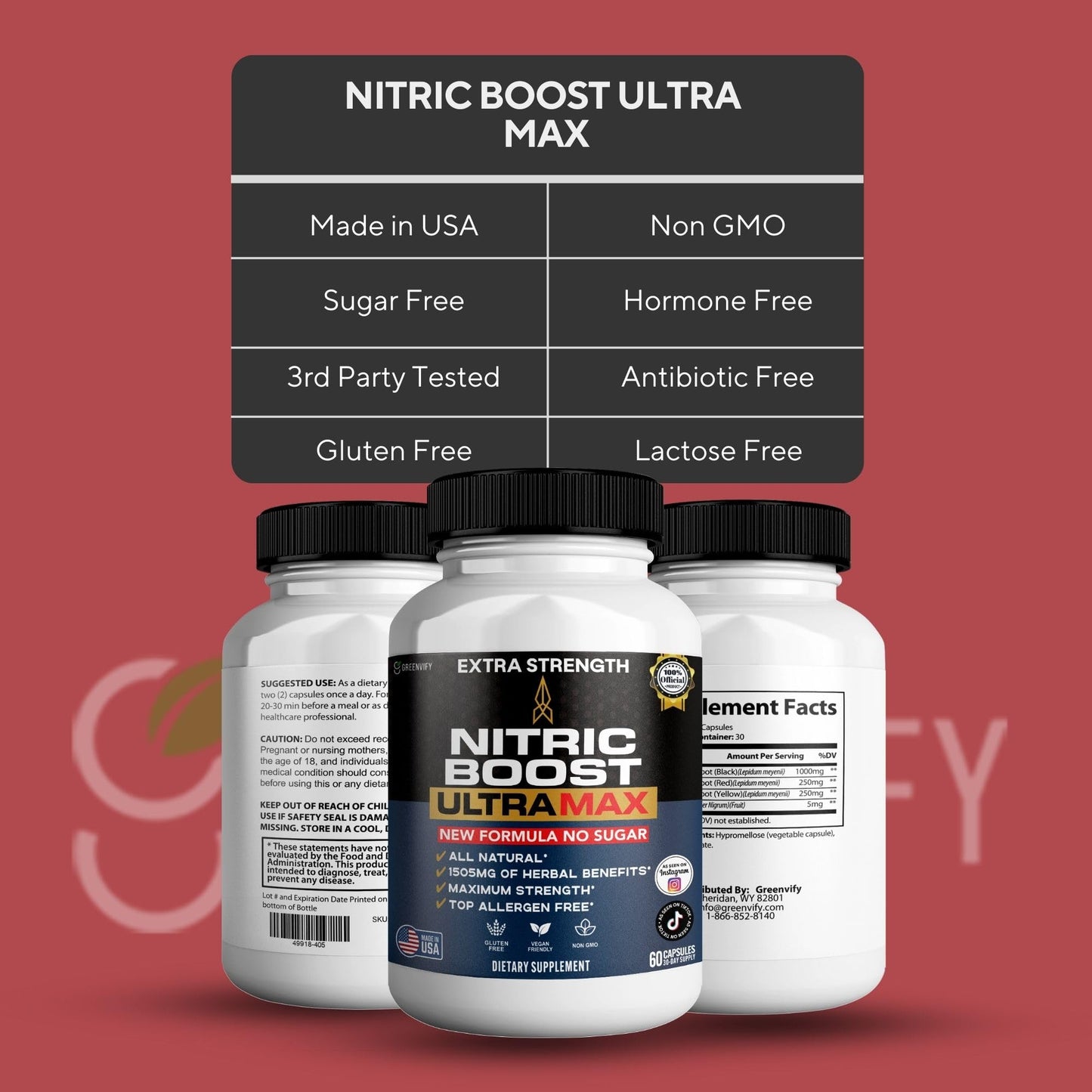 GREENVIFY Nitric Boost UltraMax Extra Strength Maca Root Complex Herbal Blend Capsule, 60 Count