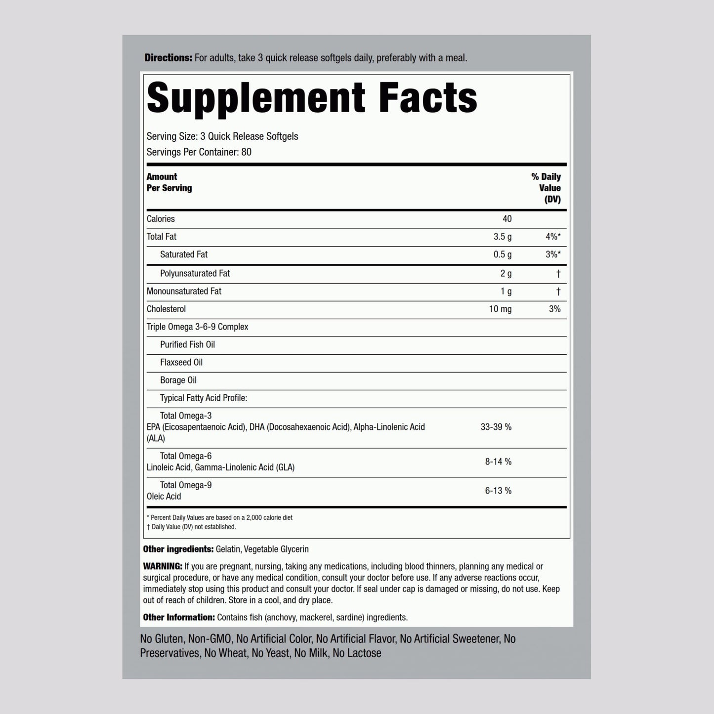 Piping Rock Omega-3-6-9 Softgels 240 Count