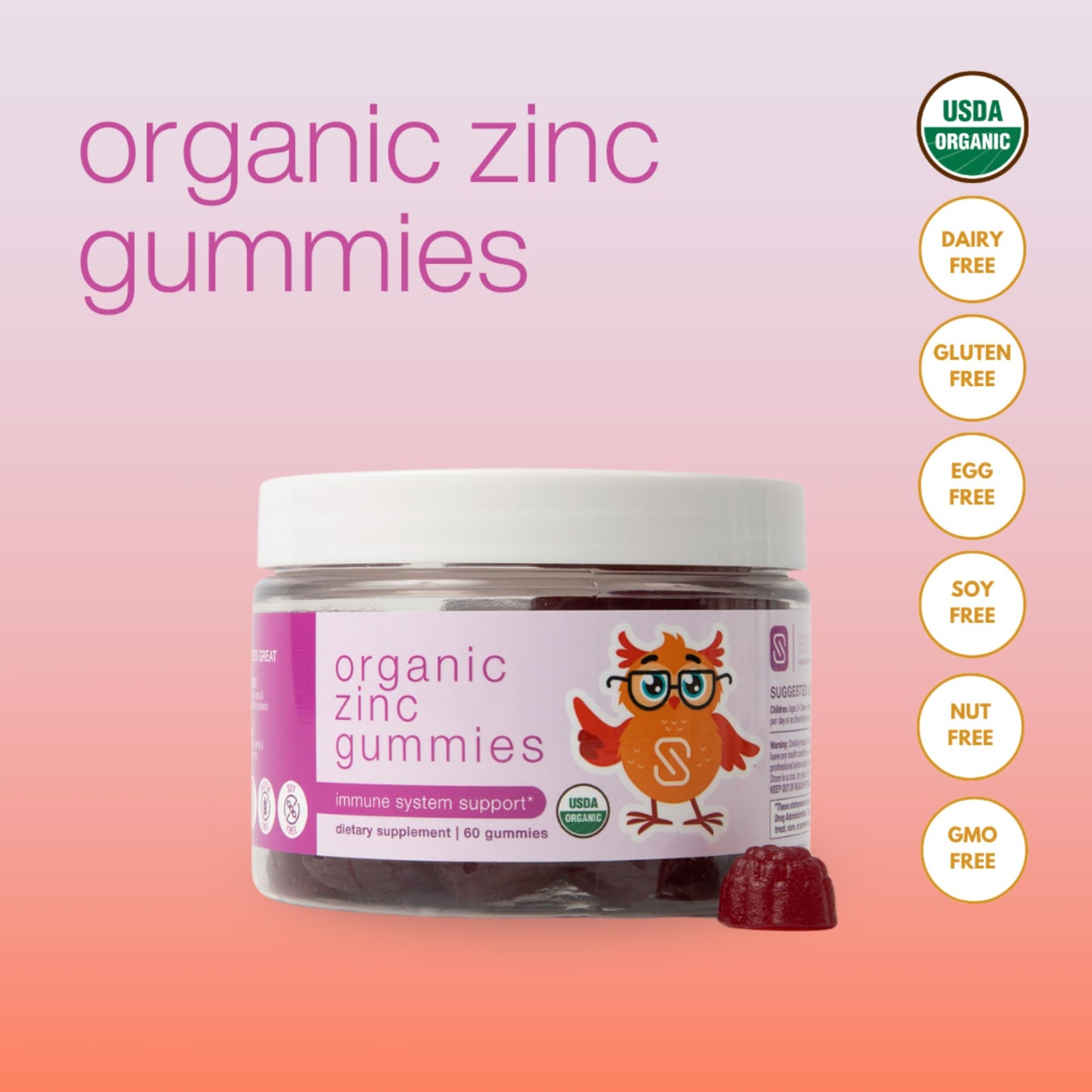 Serawise Organic Zinc Gummies 60-count
