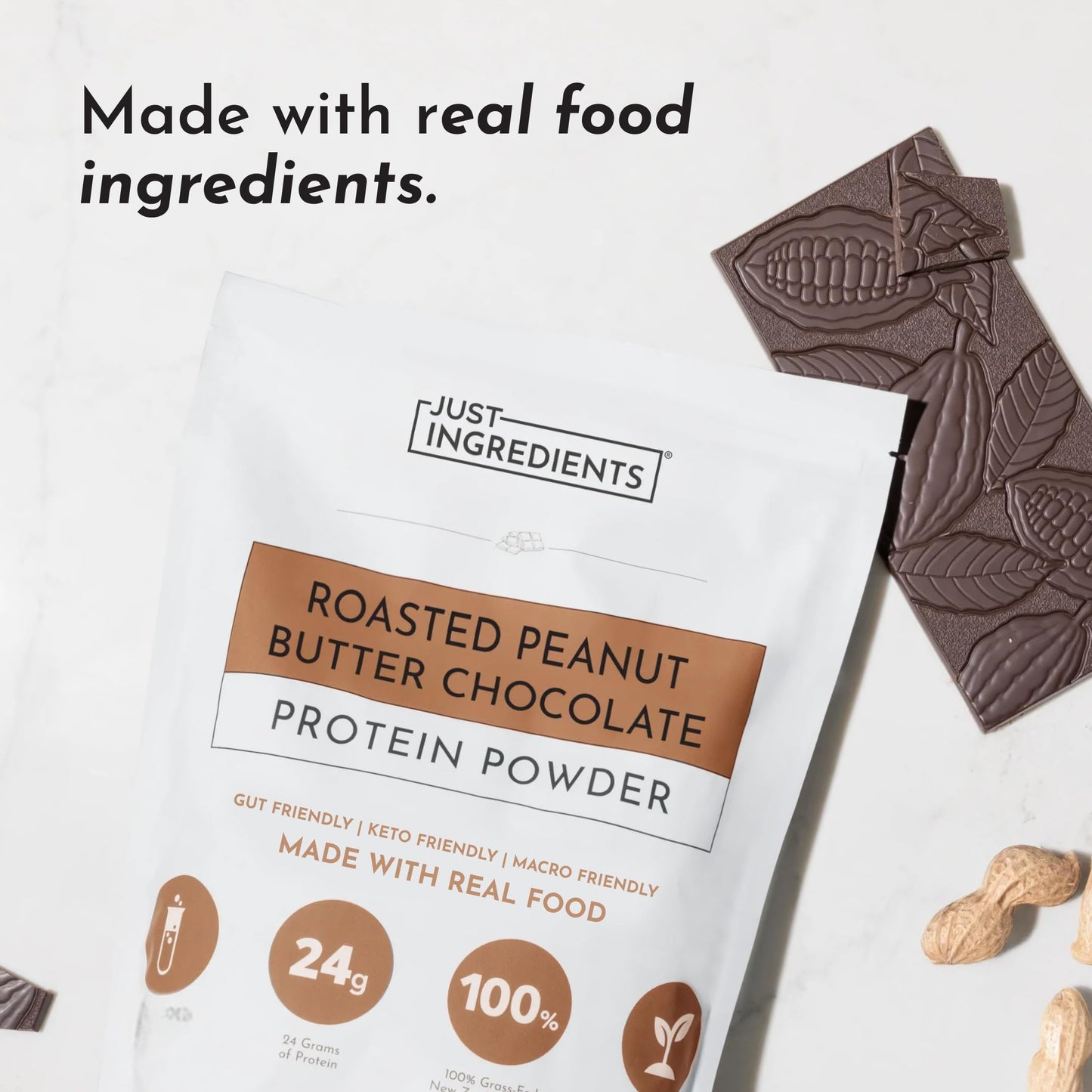 JUST INGREDIENTS Roasted Peanut Butter Chocolate Protein Powder, 23 Servings