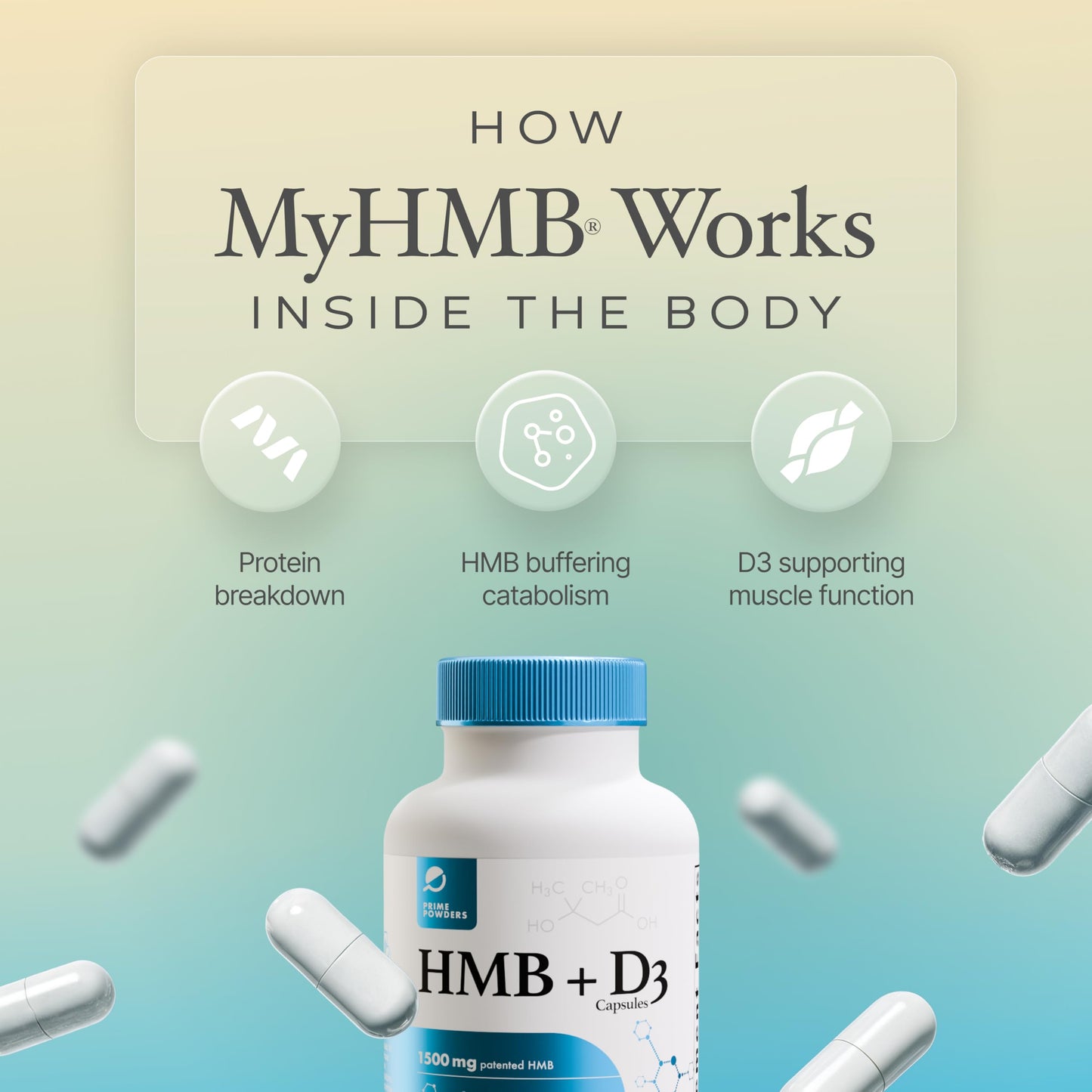 Prime Powders HMB and Vitamin D3 Supplement Capsules, 120 Count