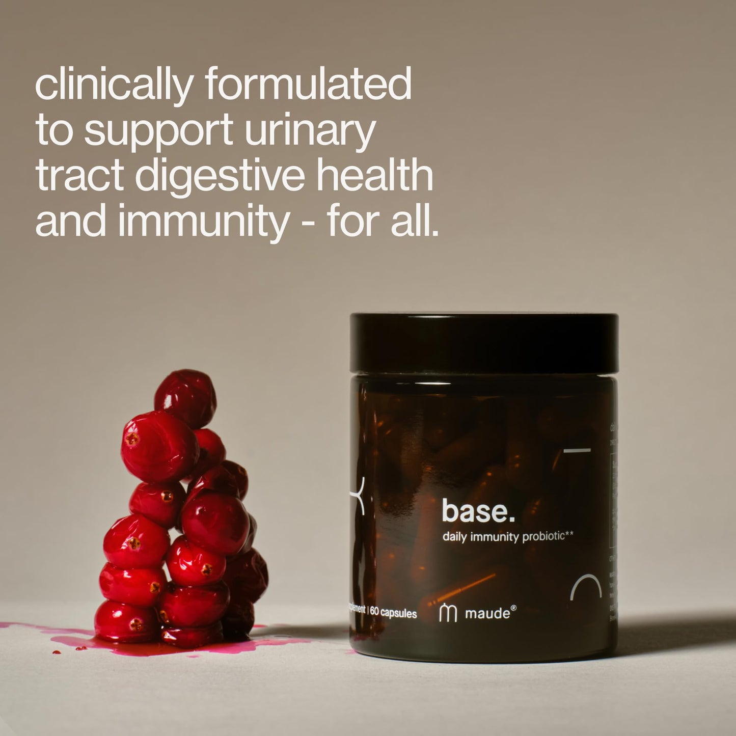 MAUDE Base Daily Probiotics for Digestive Health & Immune Support with Zinc, Vitamin C & Pacran Cranberry Extract Capsules, 60 Count