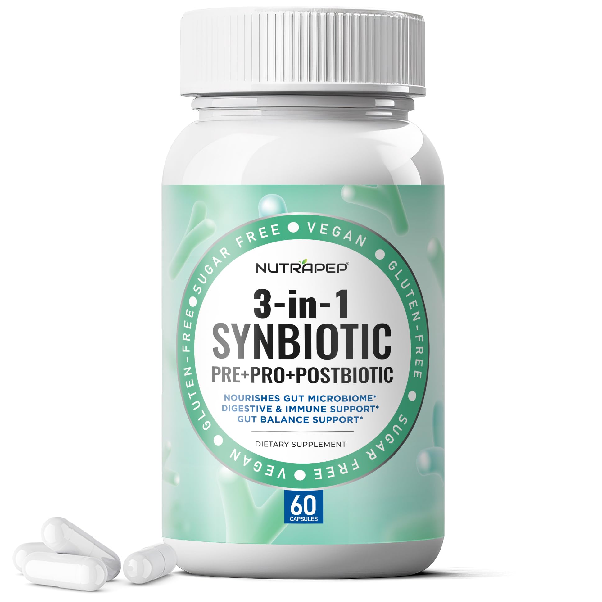 NutraPep Synbiotics Probiotic Prebiotic Postbiotic Capsule 60 Count