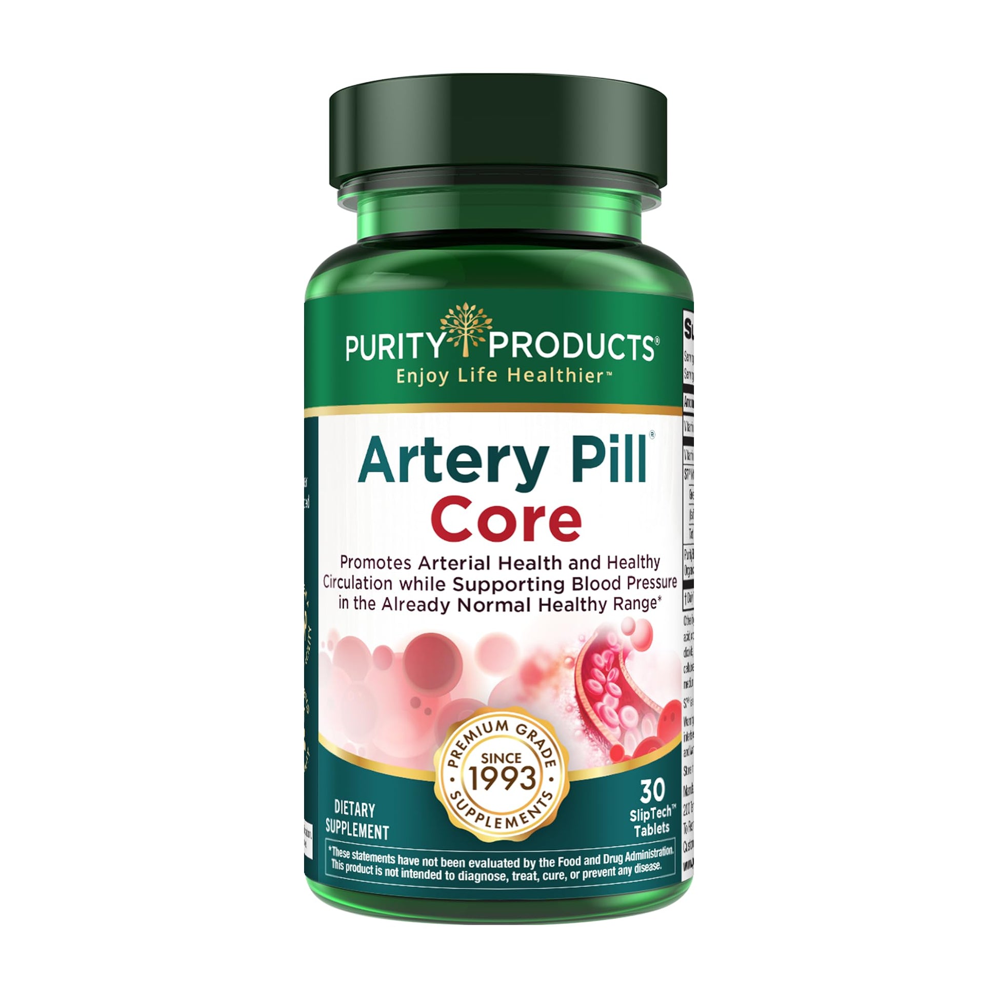 Purity Products Artery Pill Core MK-7 Vitamin K2, Plant-Based S7 Nitric Oxide Booster, Vitamin D3, Organic Blueberries Capsules, 30 Count