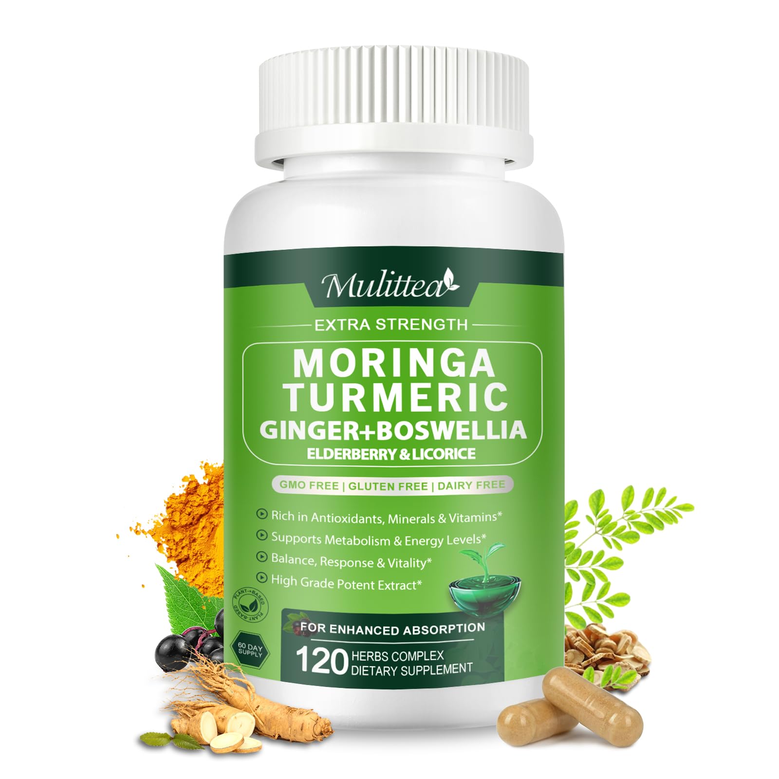 Mulittea Moringa Capsules Organic 1000mg Capsule 120 Count