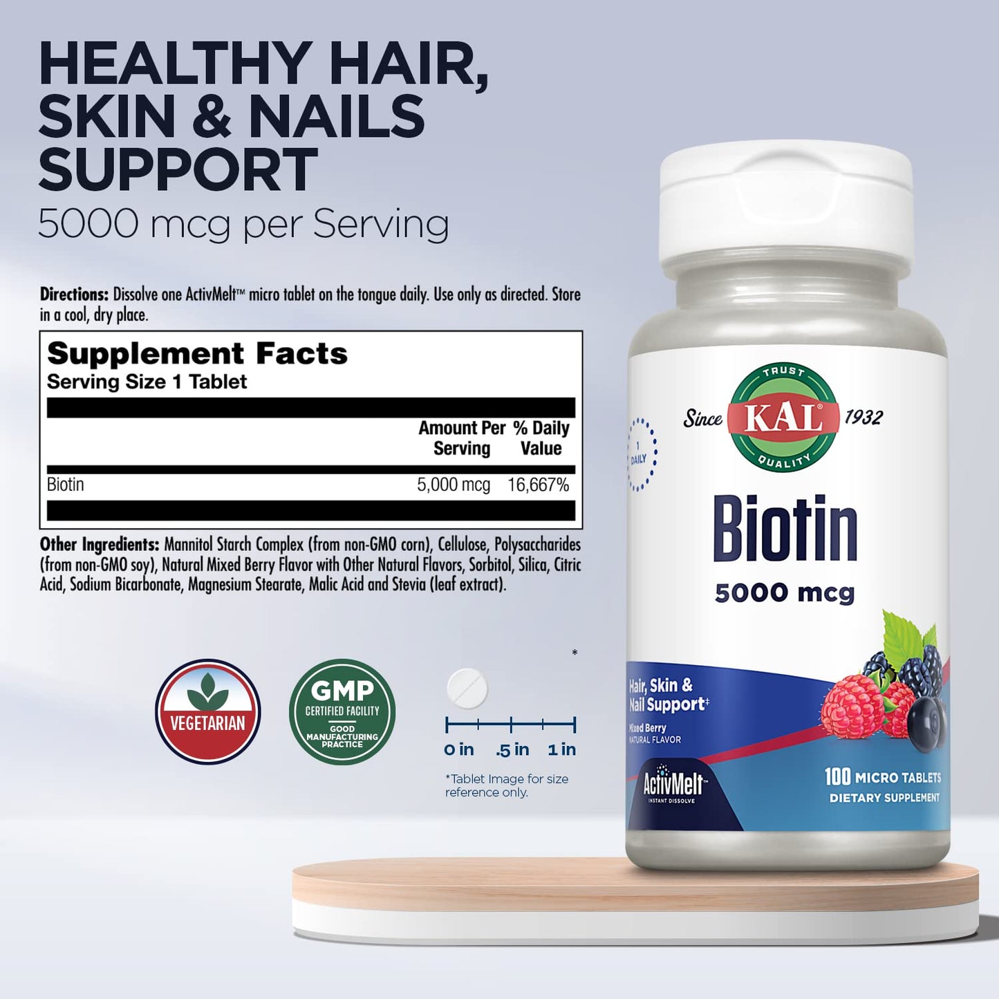 KAL Biotin 5000 mcg Lozenges, 100 Count