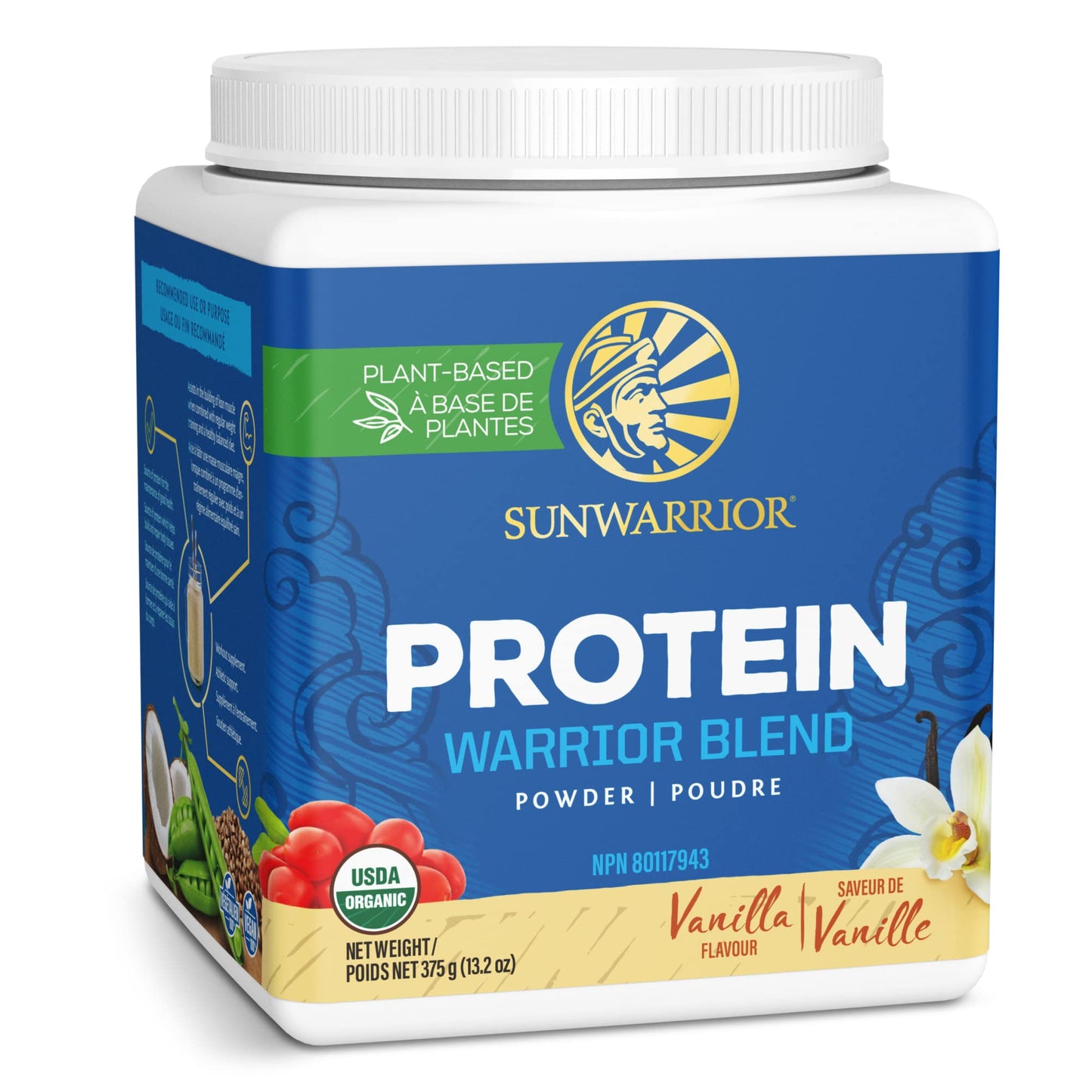 Sunwarrior Warrior Blend Plant Based Raw Vegan Protein Powder with Peas & Hemp Vanilla, 13.2 Ounce