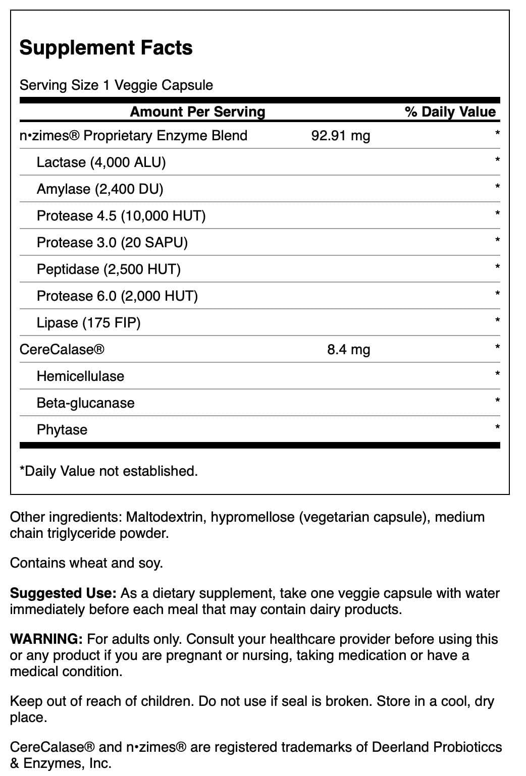 Swanson N-Zimes Dairy Digestion Enzyme 90 Veg Capsules