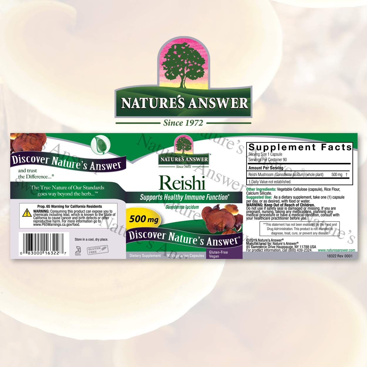 Nature's Answer Reishi Mushroom Mycelia Vegetarian Capsules, 90 Count