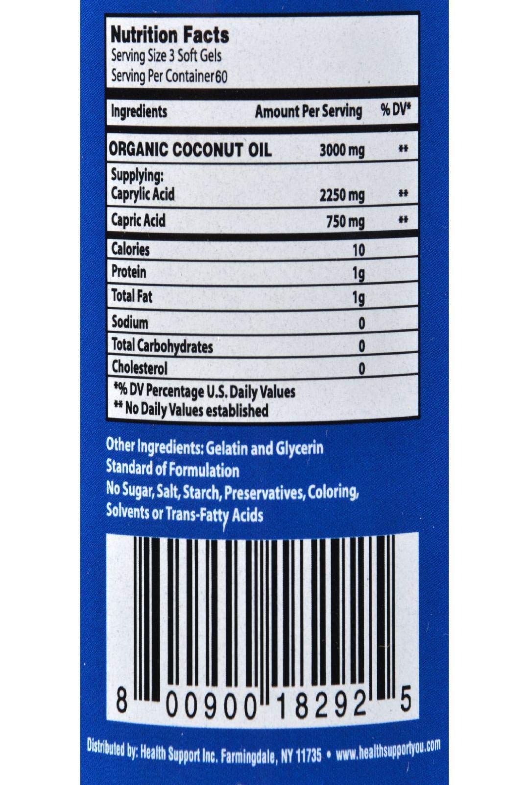 Health Support Coconut Oil Diet Softgels 180 Count