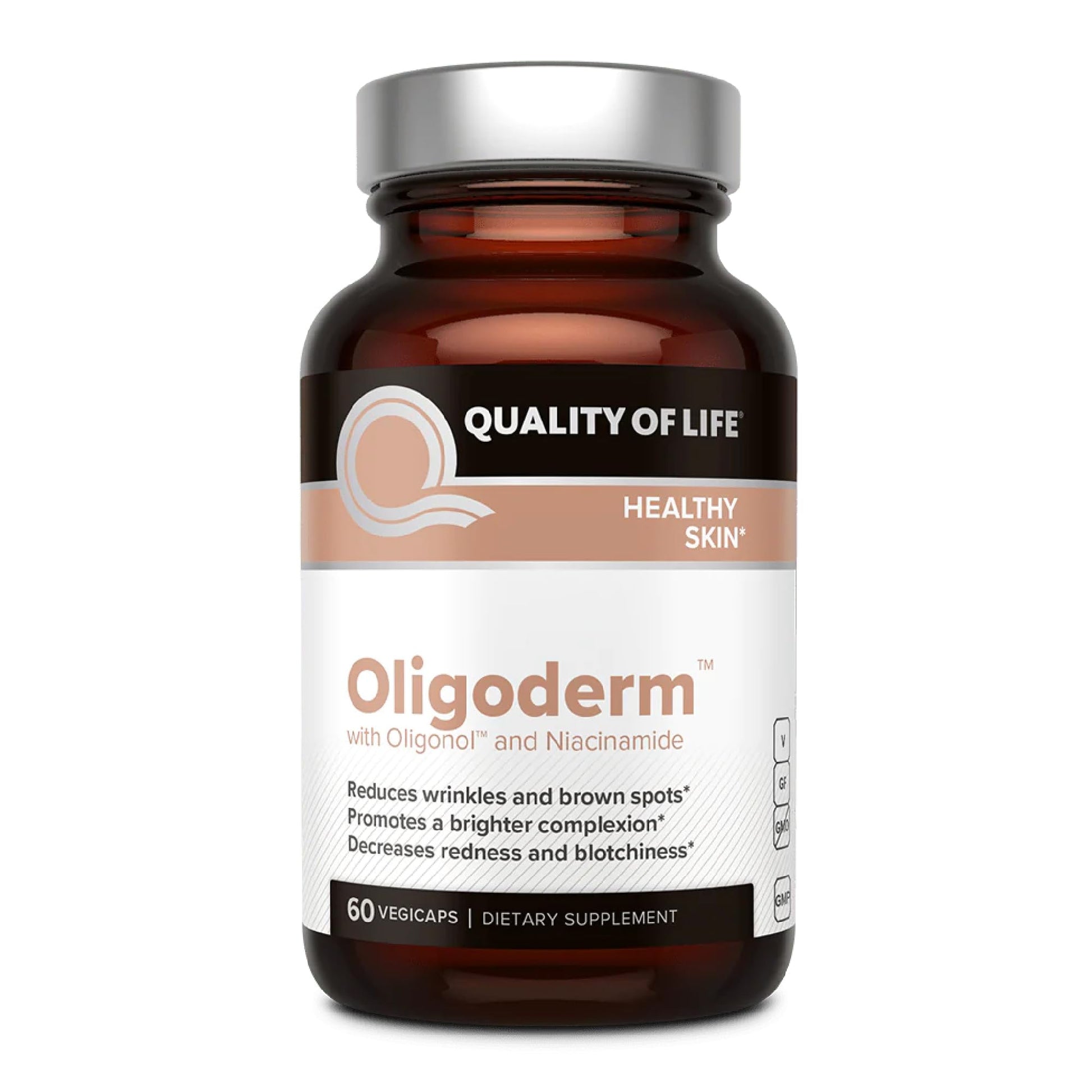 Quality of Life Oligoderm Premium Skin Support Supplement Featuring Oligonol and Niacinamide 60 Capsules