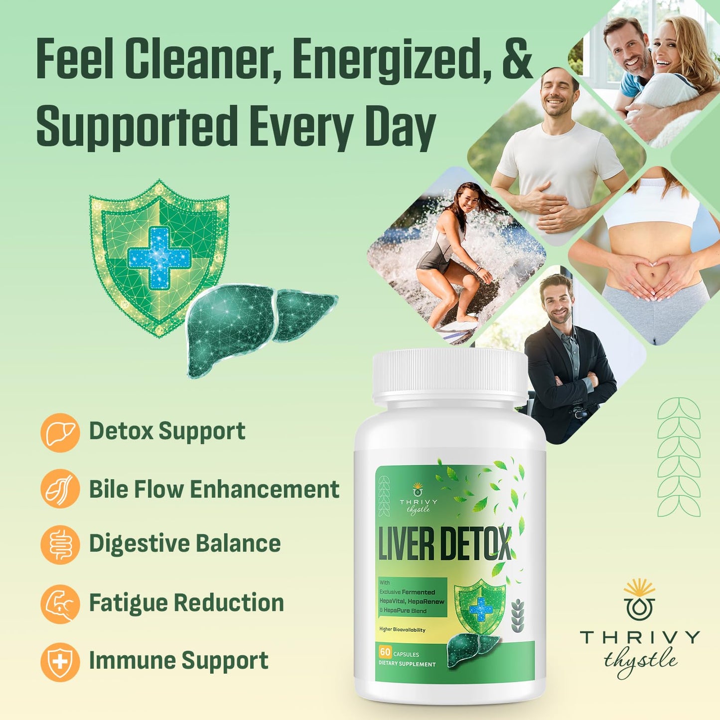 ThrivyThystle Liver Detox & Repair – 23-in-1 Herbal Liver Support Milk Thistle Supplement - TUDCA, NAC, Chanca Piedra, Artichoke, Beet Root – Supports Liver & Gut Health 60 Capsules